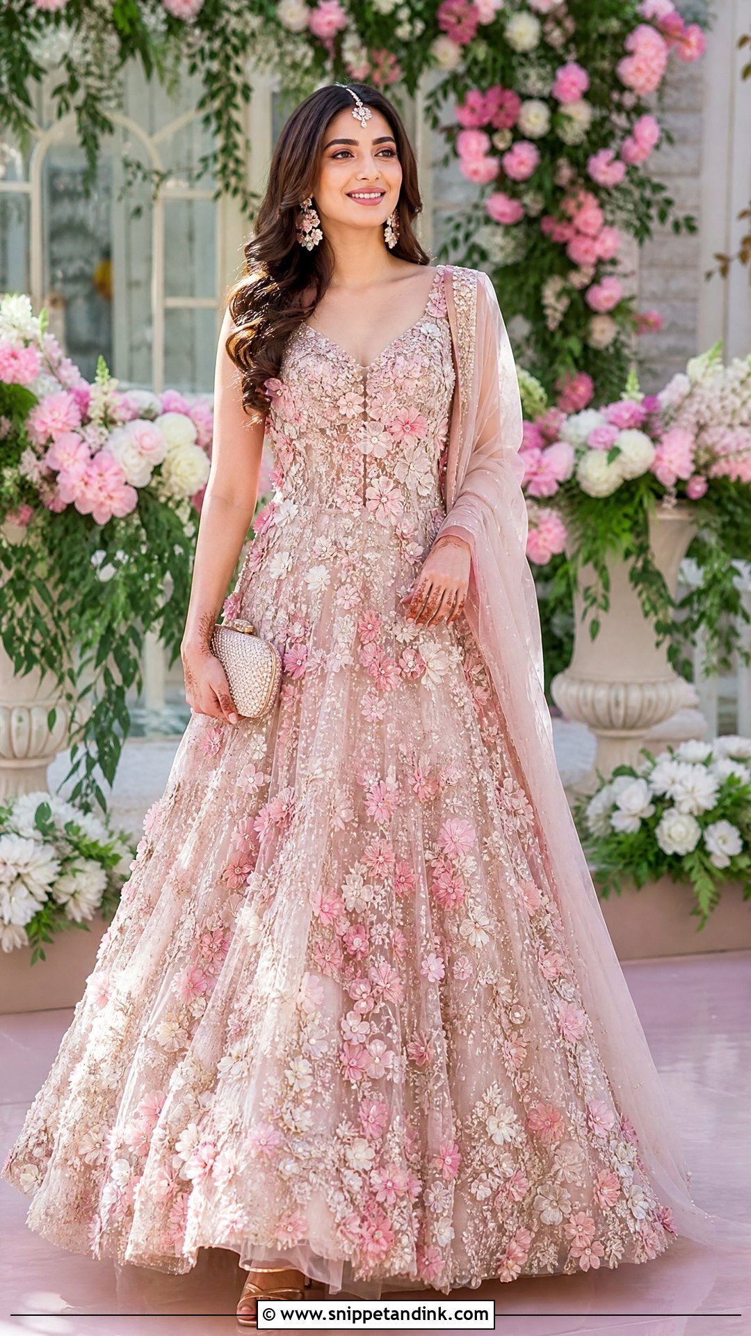 Blush Floral Indian Bridal Gown - Snippet and Ink - 20 Indian Bridal Gowns