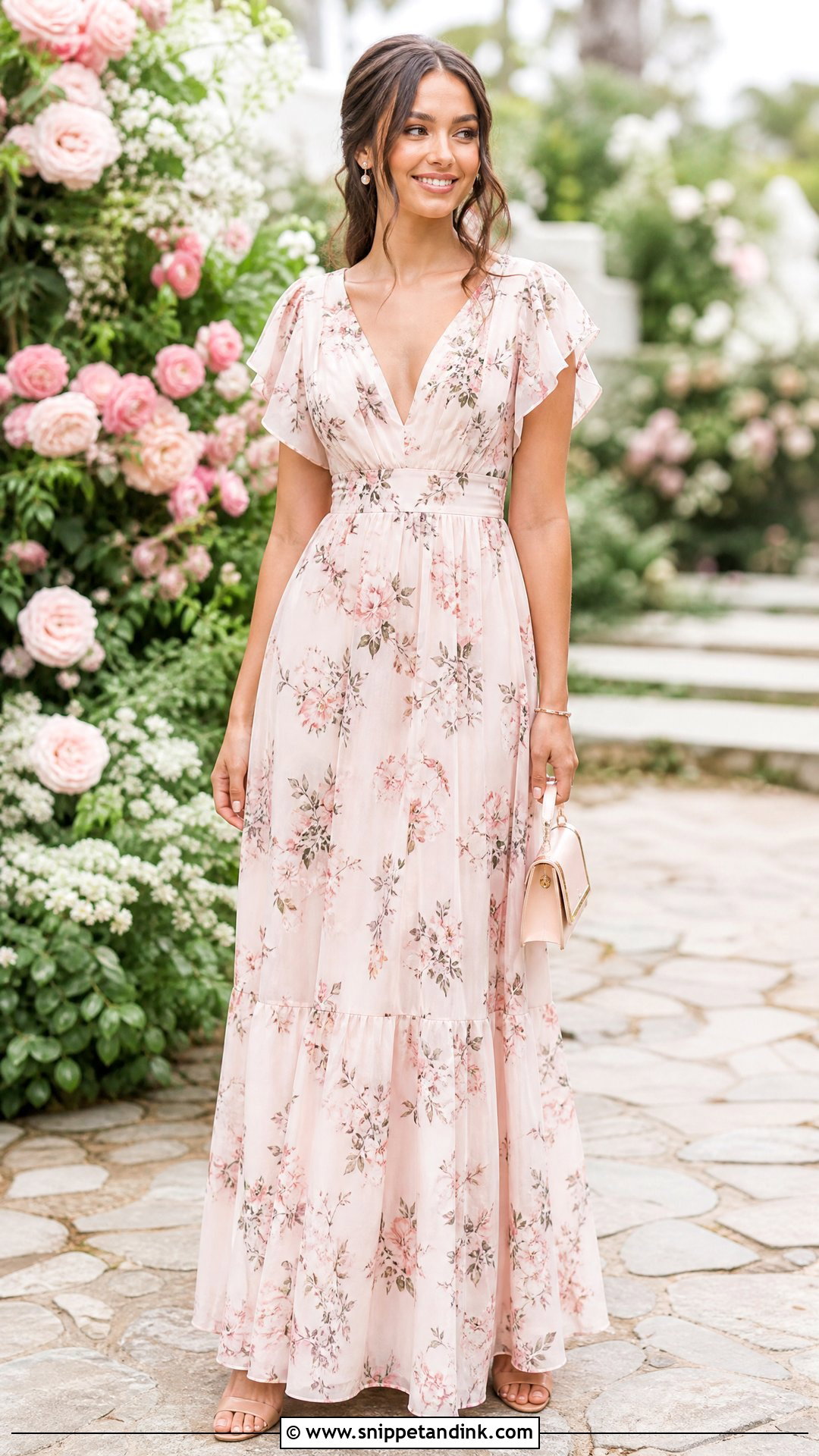 Blush Floral Maid of Honor Dress - Snippet and Ink - 20 Wedding Made of Honor Dresses