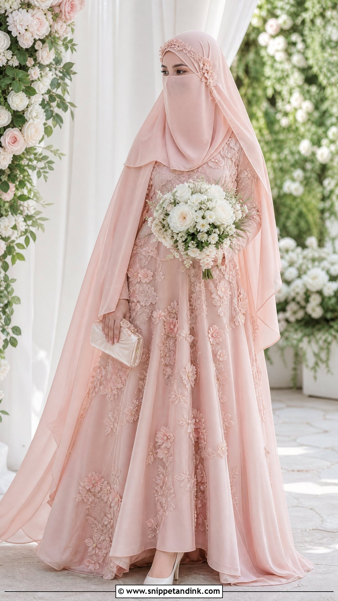 Blush Floral Niqab Wedding Dress - Snippet and Ink - 25 Niqab Wedding Dress Ideas