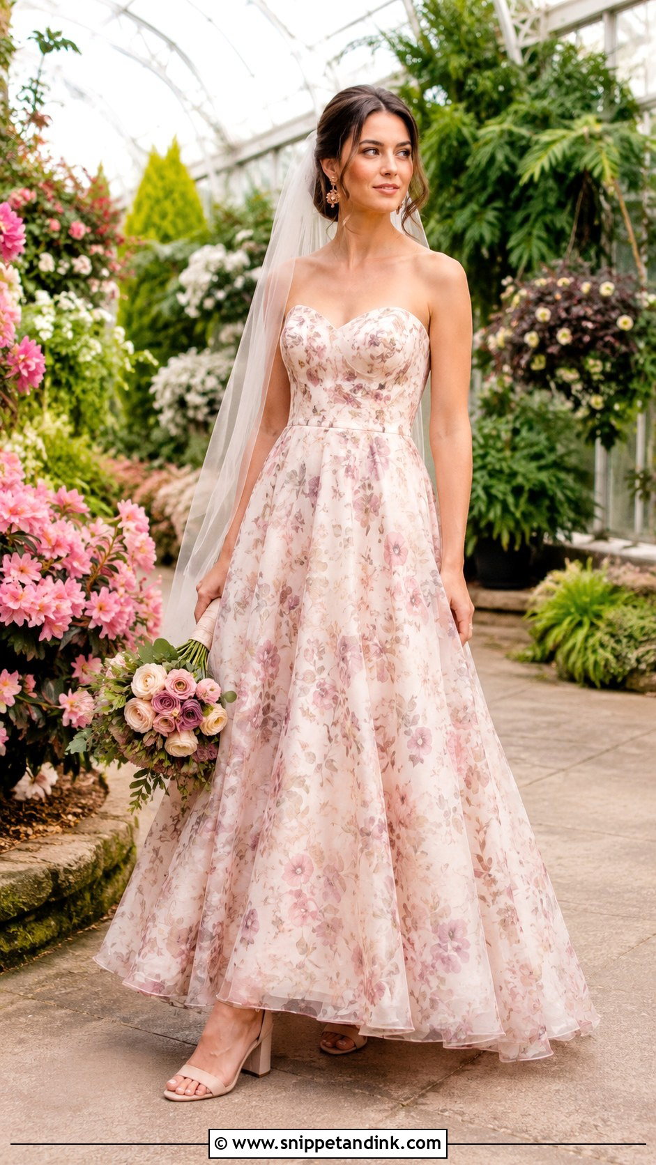Blush Floral Print April Wedding Dress - Snippet and Ink - 20 April Wedding Dress Ideas