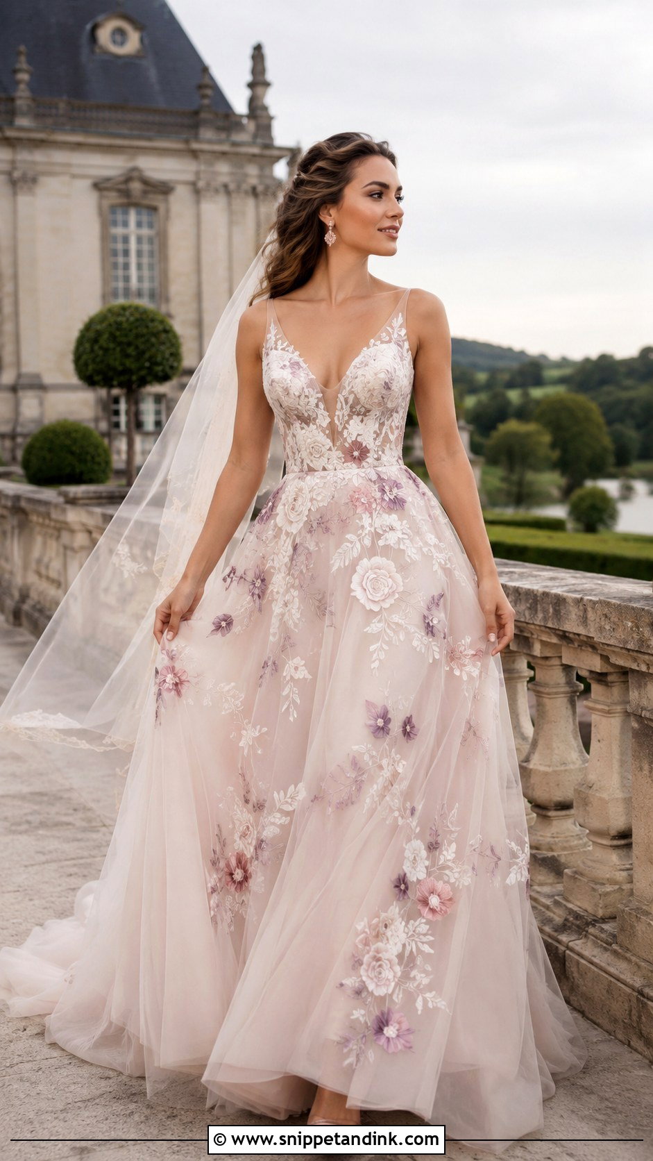 Blush Floral Print Wedding Dress - Snippet and Ink - 20 Floral Print Wedding Dress Ideas