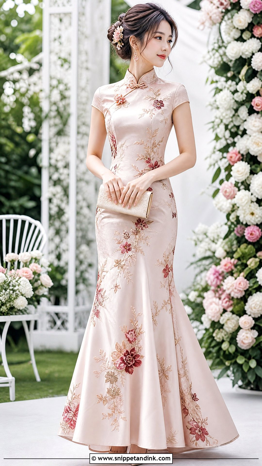 Blush Floral Qipao Wedding Dress - Snippet and Ink - 20 Qipao Wedding Dress Ideas