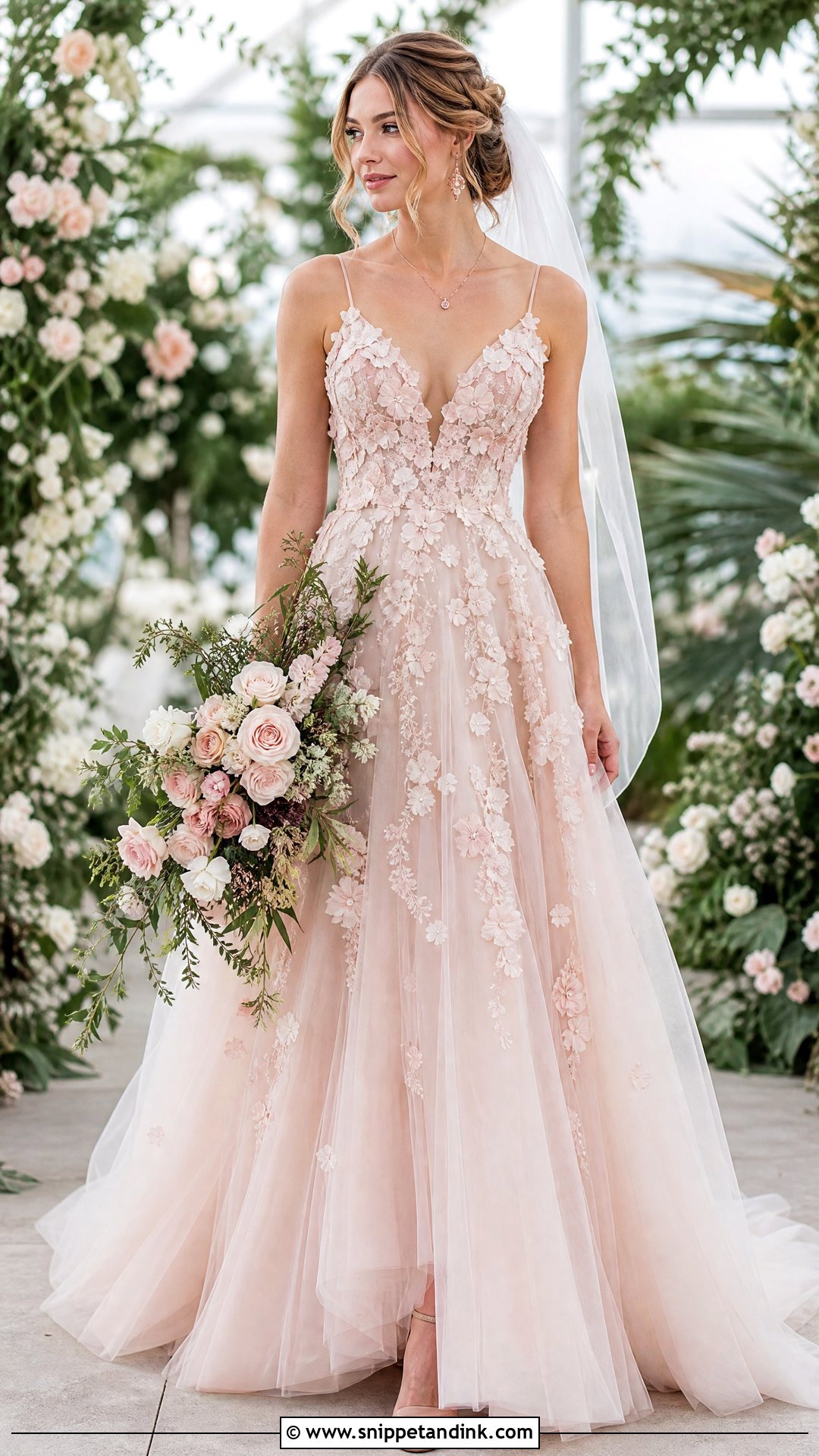 Blush Floral Tulle Wedding Dress - Snippet and Ink - 20 Earthy Wedding Dress Ideas