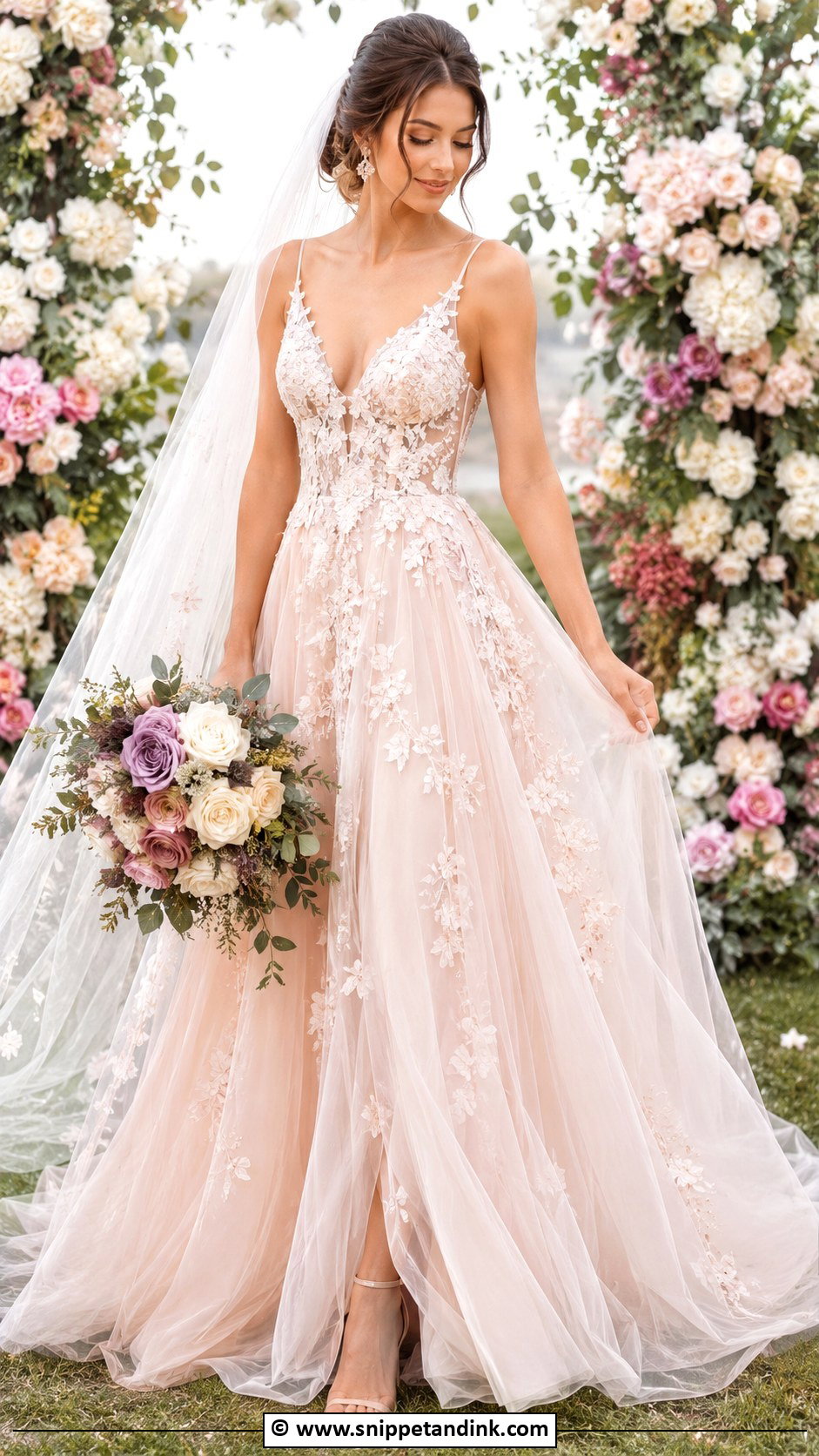 Blush Floral Wedding Dress - Snippet and Ink - 30 Blush Wedding Dress Ideas
