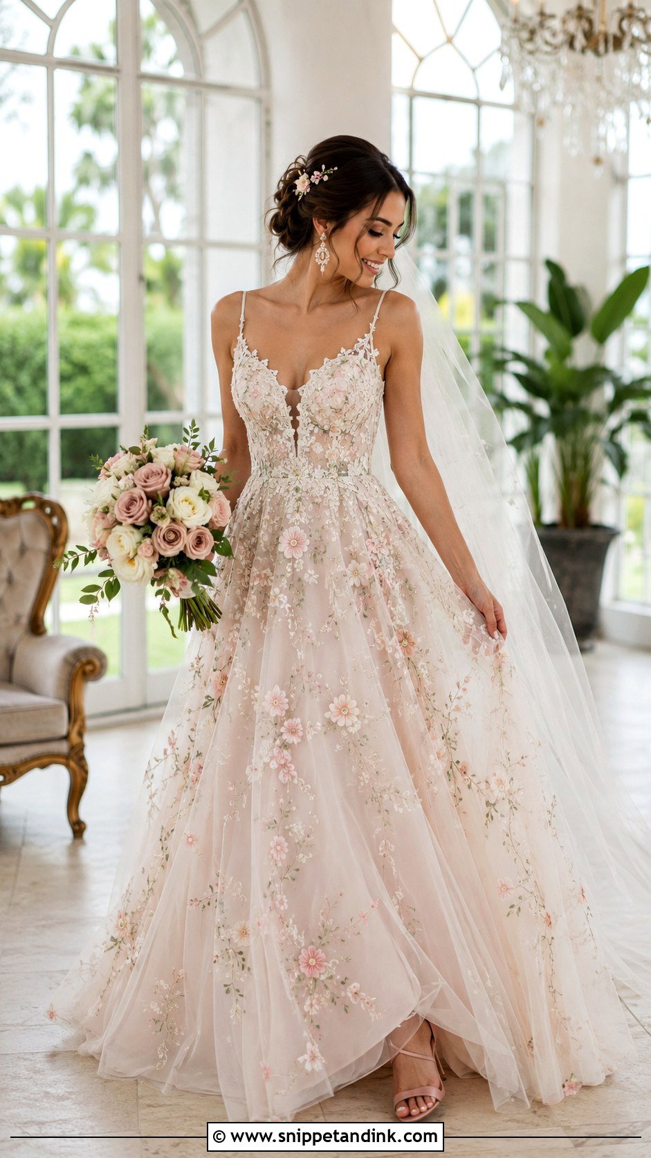 Blush Floral Wedding Dress - Snippet and Ink - 20 Fairytail Wedding Dresses
