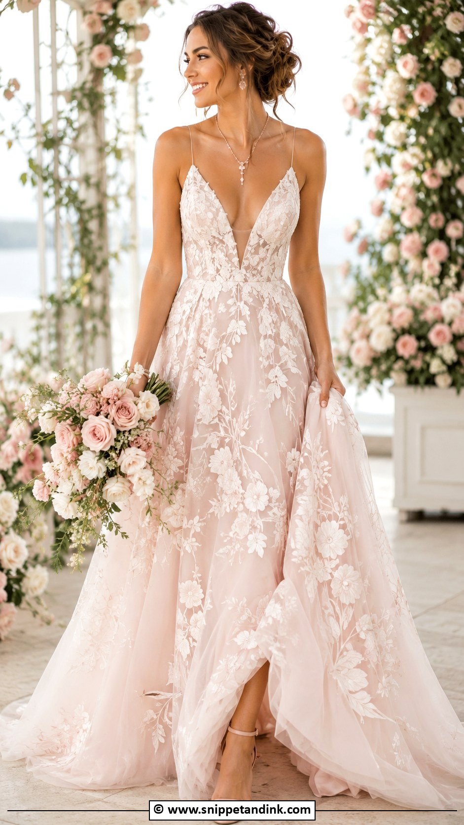 Blush Floral Wedding Dress - Snippet and Ink - 30 Flower Wedding Dress Ideas