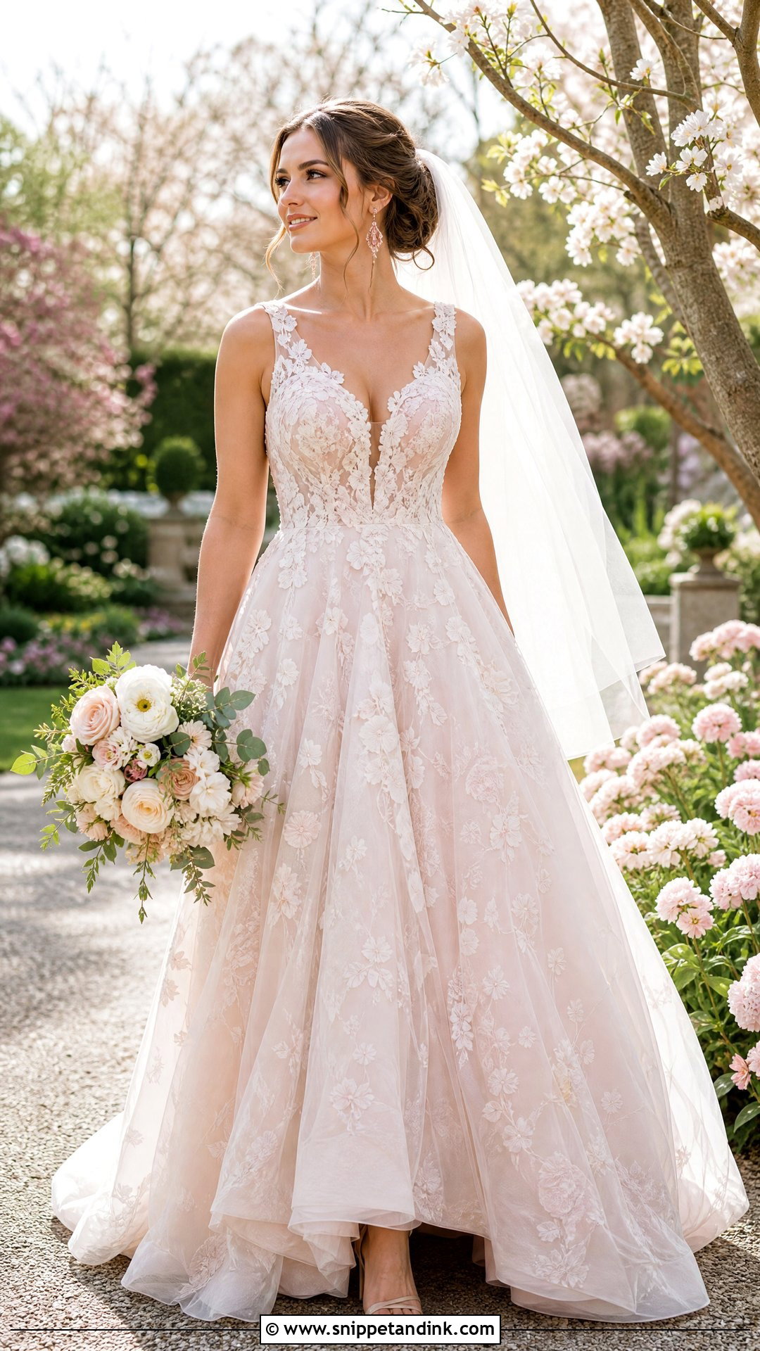 Blush Floral Wedding Dress - Snippet and Ink - 25 Flowers Wedding Dresses