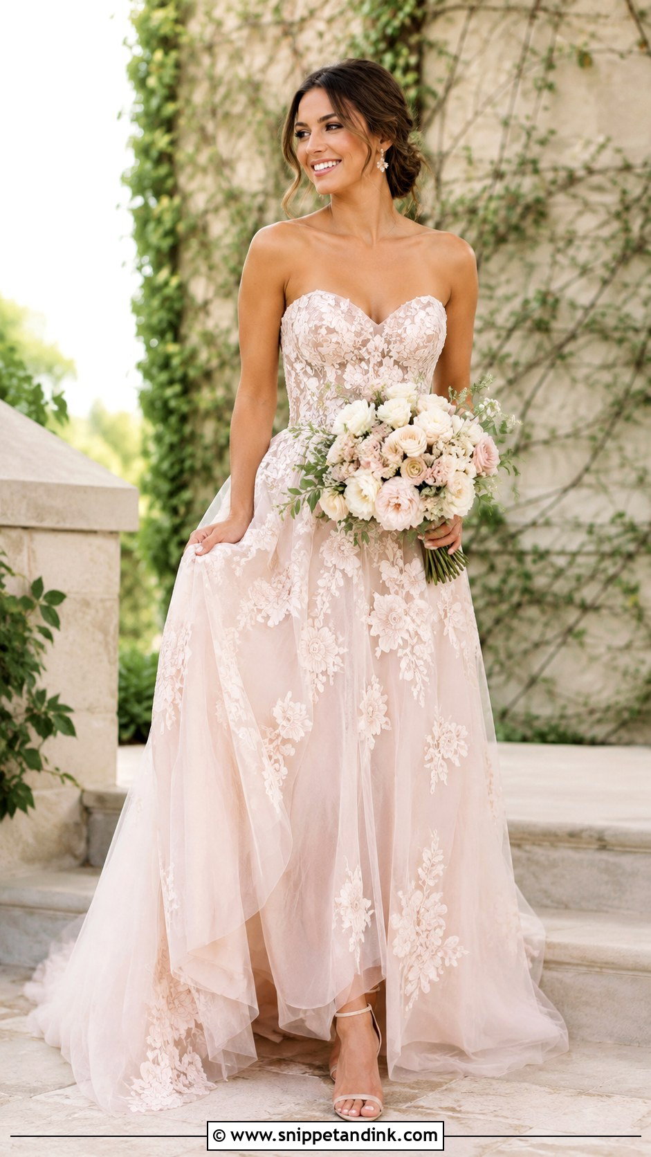 Blush Floral Wedding Dress - Snippet and Ink - 25 Flowery Wedding Dress Ideas