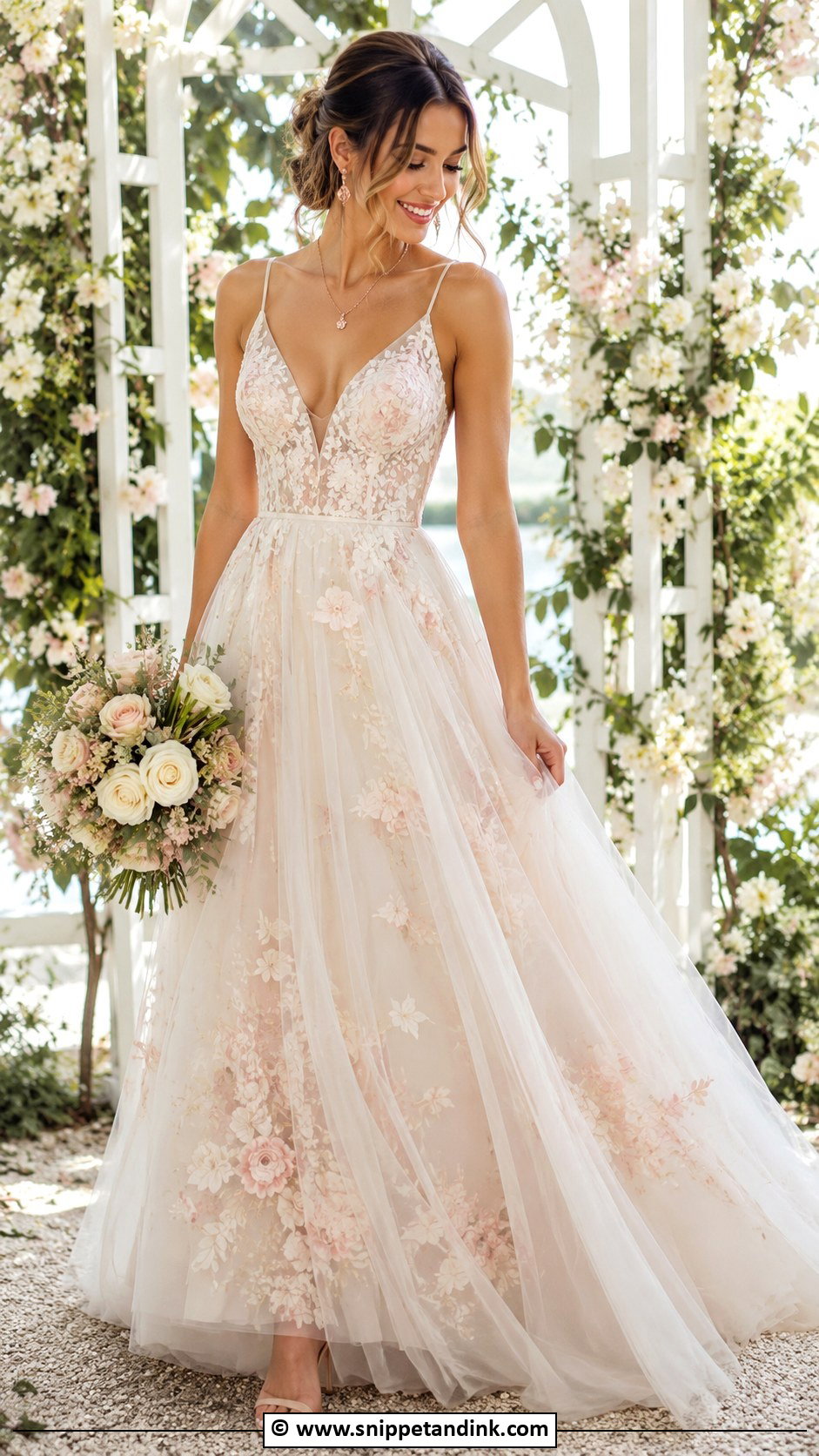 Blush Floral Wedding Dress - Snippet and Ink - 25 Wedding Dress Flowers