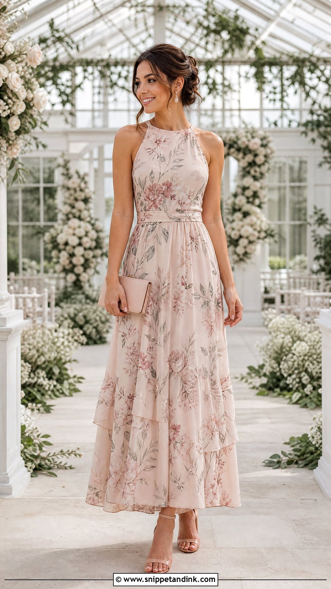 Blush Floral Wedding Party Maxi Dress - Snippet and Ink - 20 Wedding Party Outfit Ideas