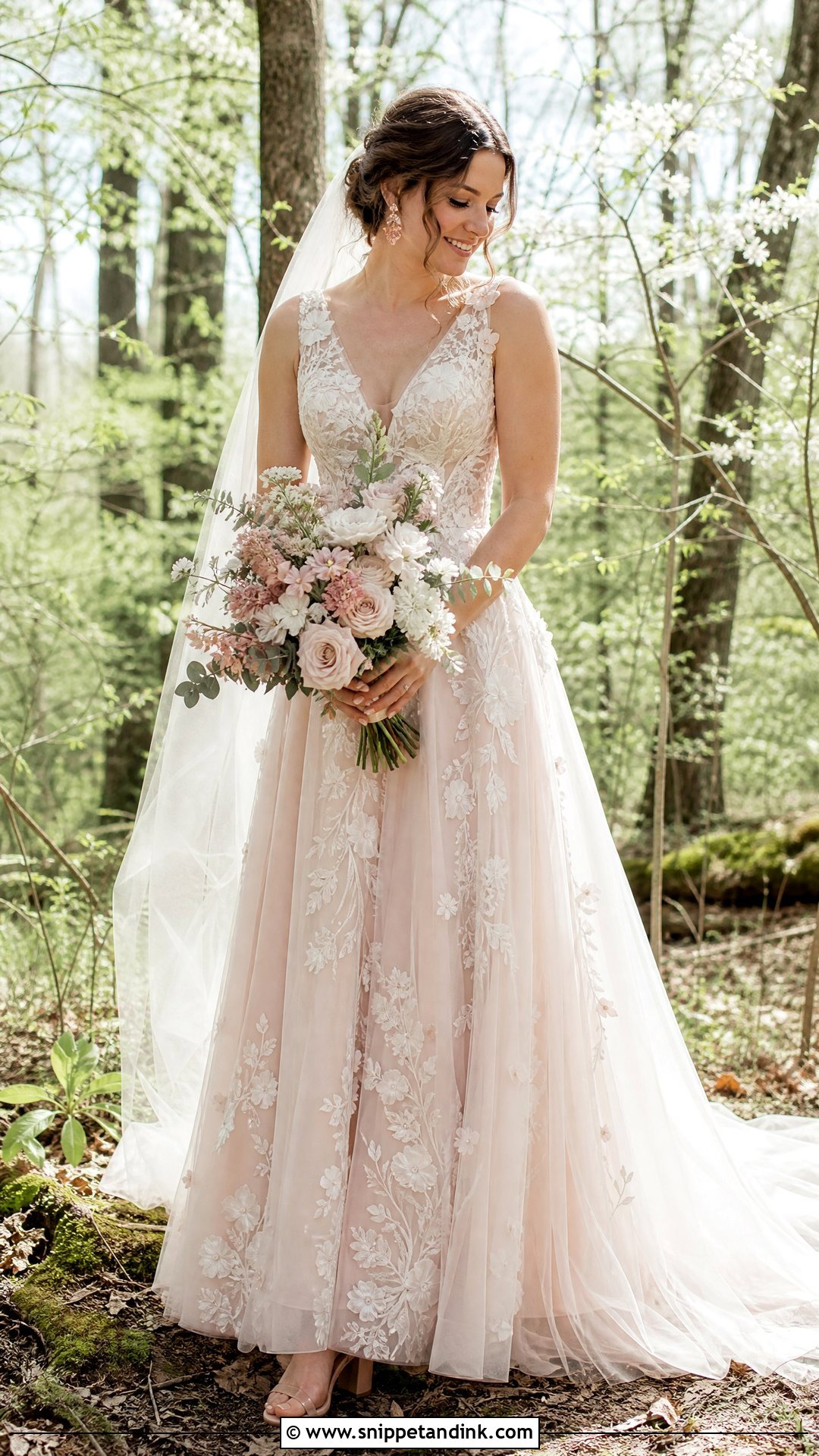 Blush Floral Woodland Wedding Dress - Snippet and Ink - 25 Woodland Wedding Dress Ideas