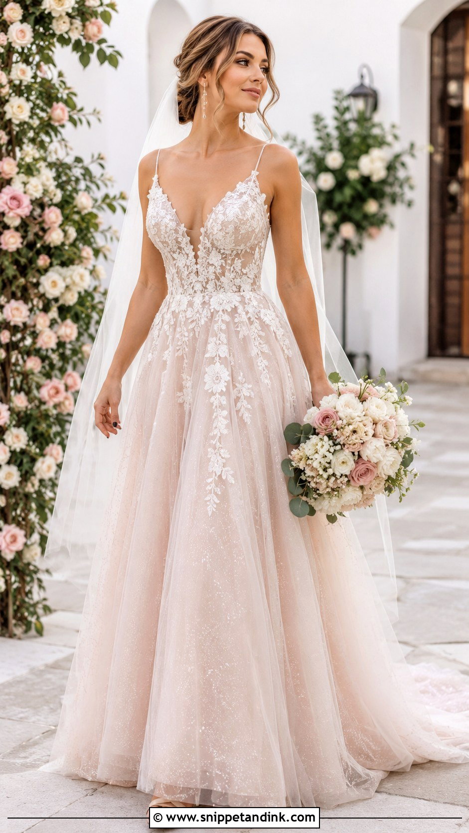 Blush Glitter Wedding Dress - Snippet and Ink - 20 Glitter Sparkle Wedding Dress Ideas