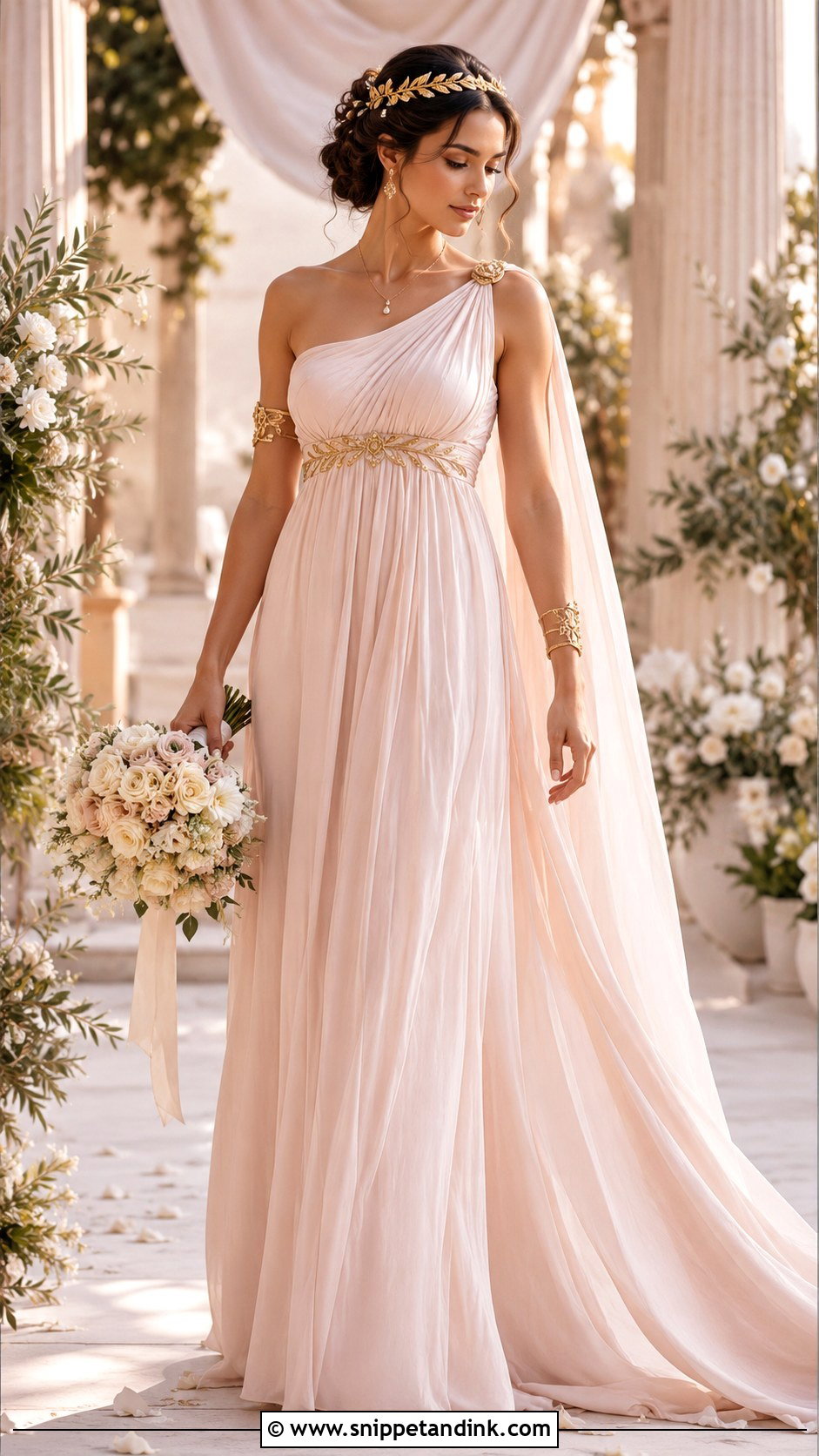 Blush Greek Goddess Wedding Dress - Snippet and Ink - 25 Greek Goddess Wedding Dress Ideas
