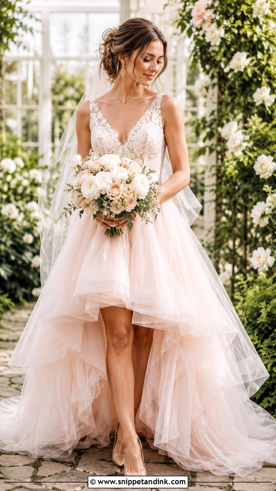 Blush Hi Lo Wedding Dress - Snippet and Ink - 20 Hi Lo Wedding Dress Ideas