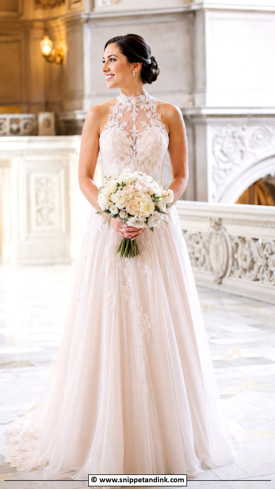 Blush High Neck Wedding Dress - Snippet and Ink - 30 Blush Wedding Dress Ideas