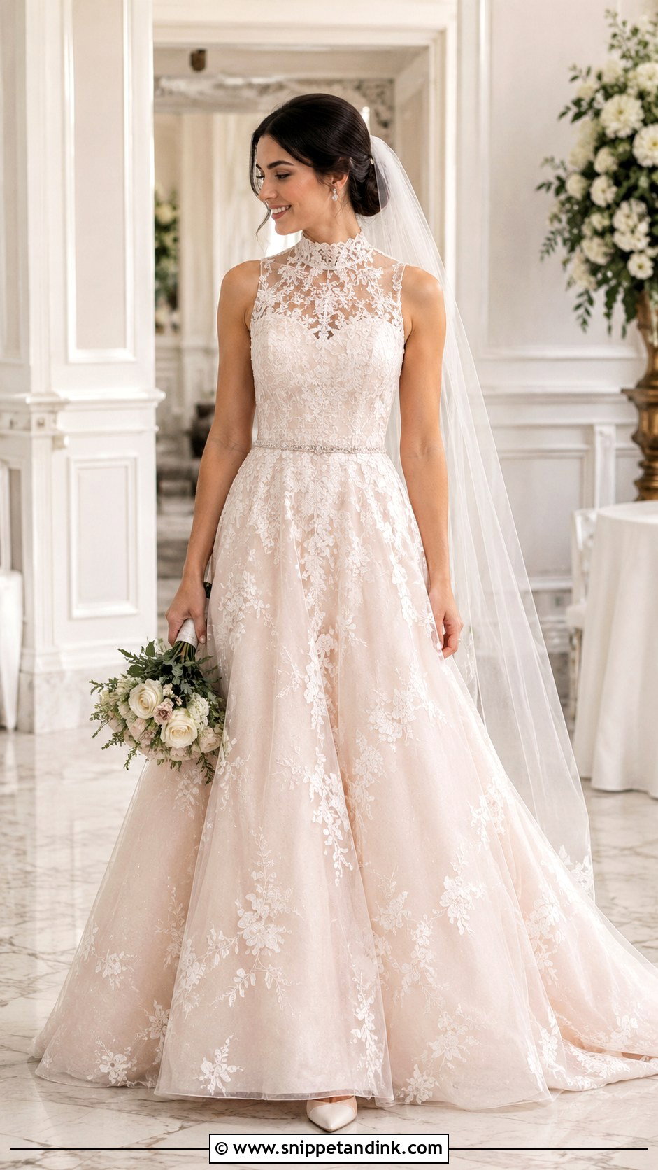 Blush High Neck Wedding Gown - Snippet and Ink - 20 Blush Wedding Gown Ideas