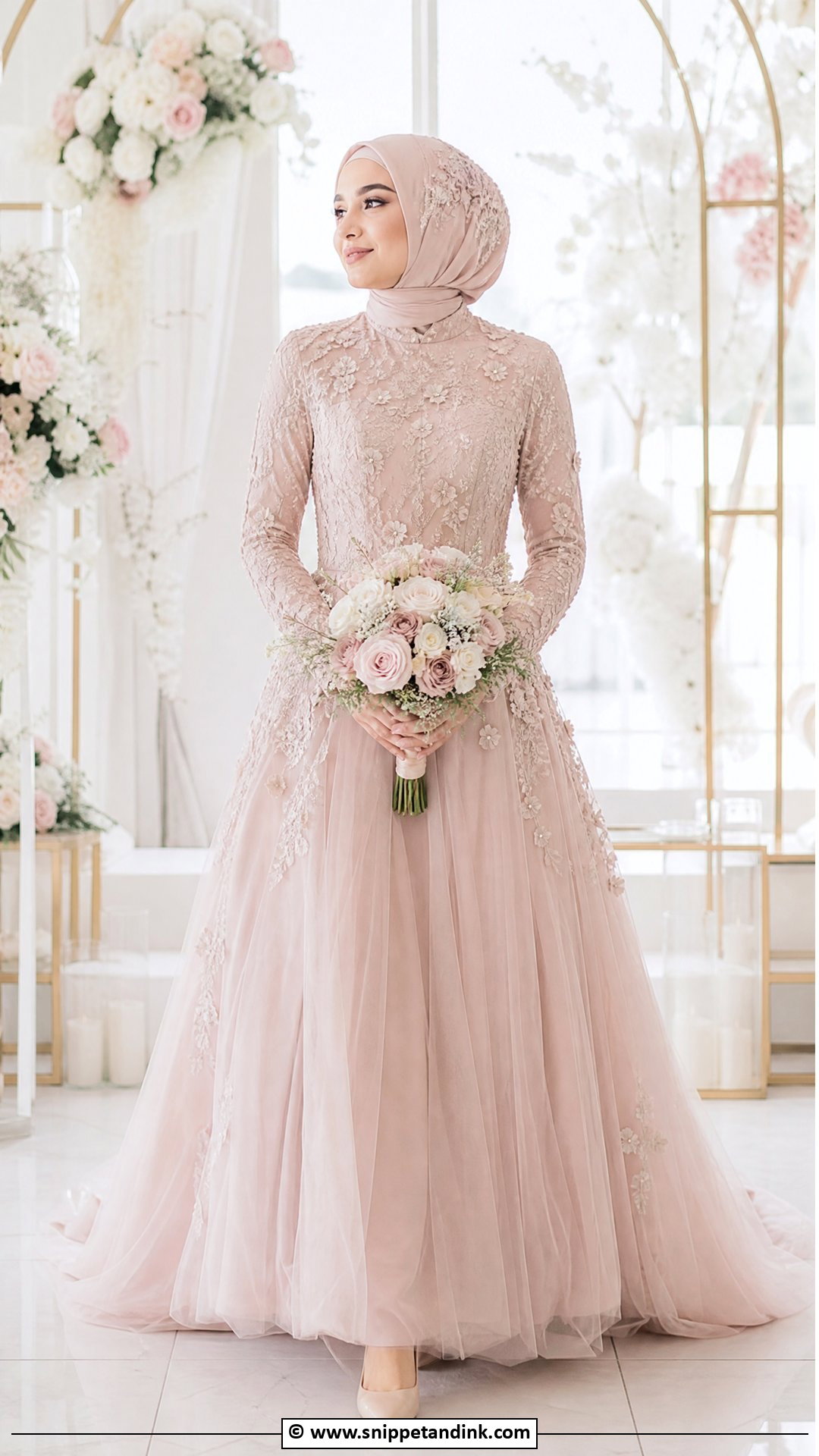 Blush Hijab Wedding Dress - Snippet and Ink - 35 Hijab Wedding Dresses