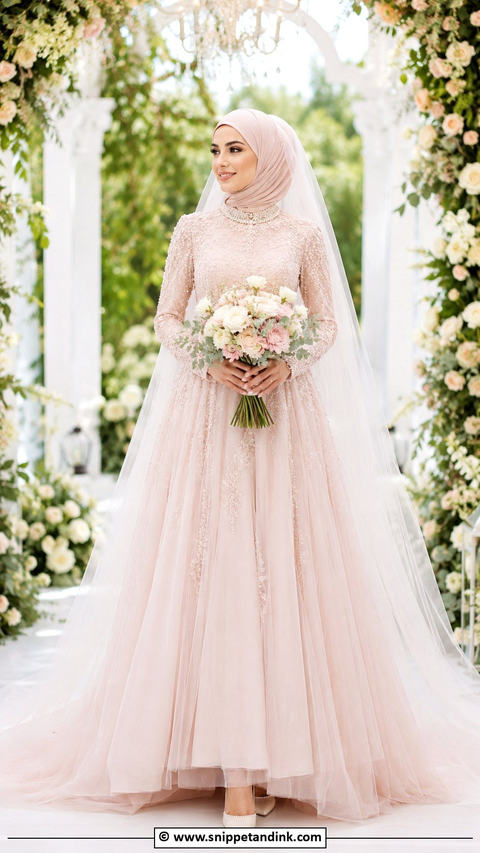 Blush Hijabi Wedding Dress - Snippet and Ink - 30 Hijabi Wedding Dress Ideas
