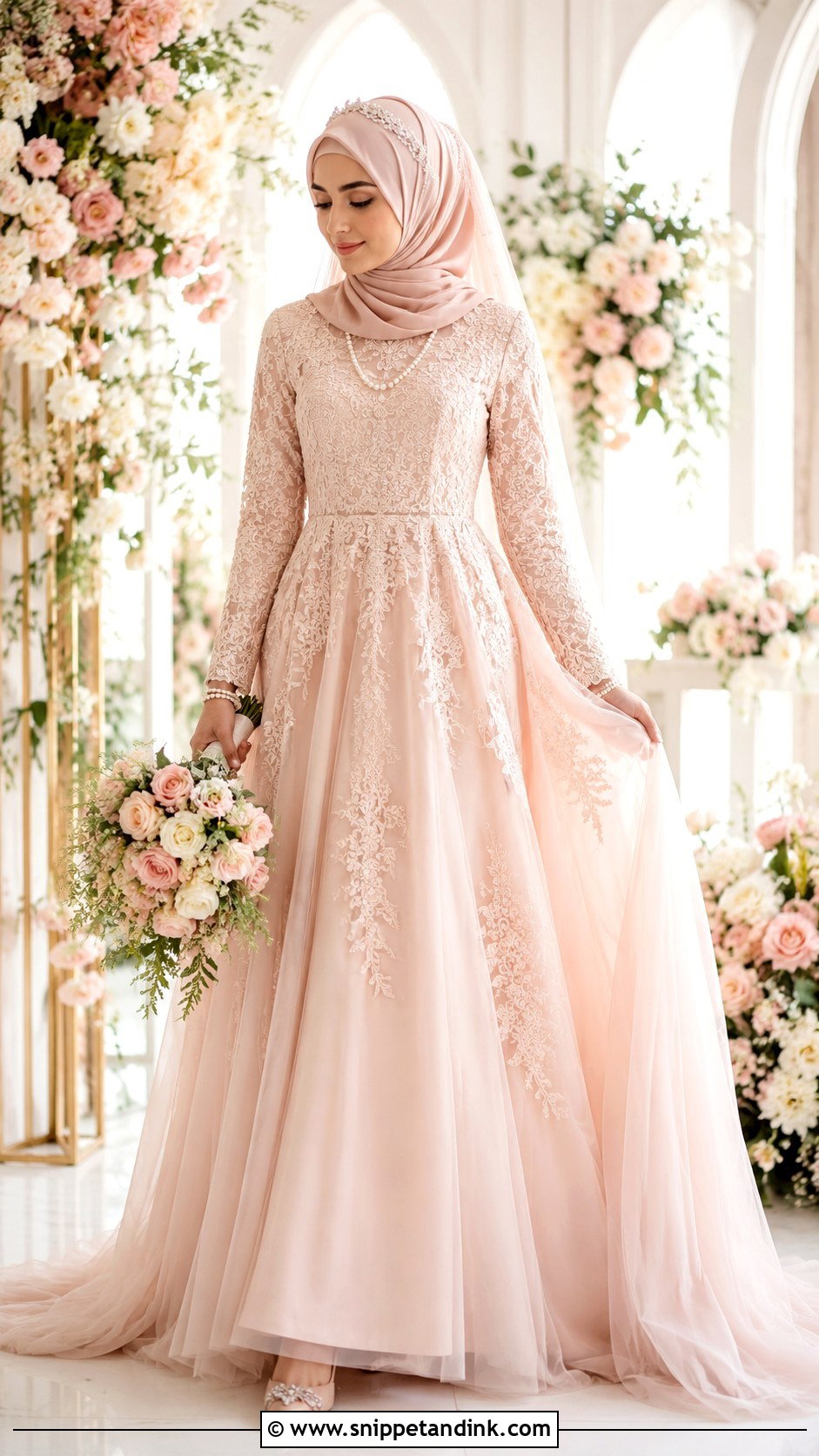 Blush Islamic Wedding Dress With Hijab - Snippet and Ink - 25 Islamic Wedding Dress Hijab Bride Ideas