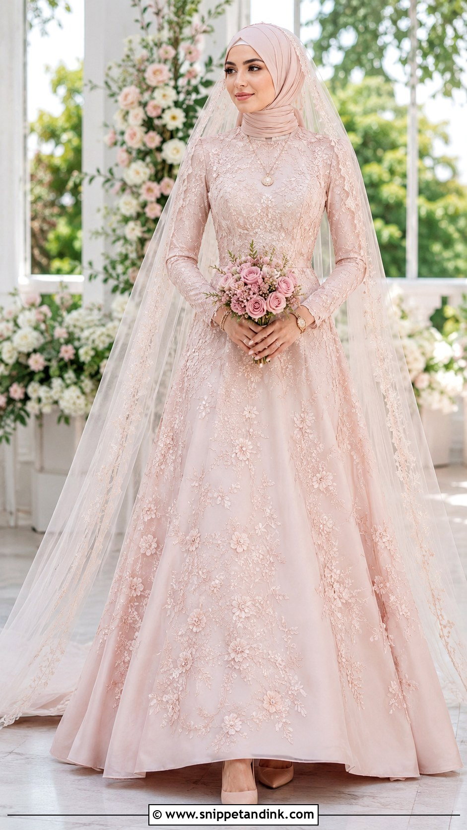 Blush Islamic Wedding Dress With Hijab - Snippet and Ink - 30 Islamic Wedding Dress Ideas