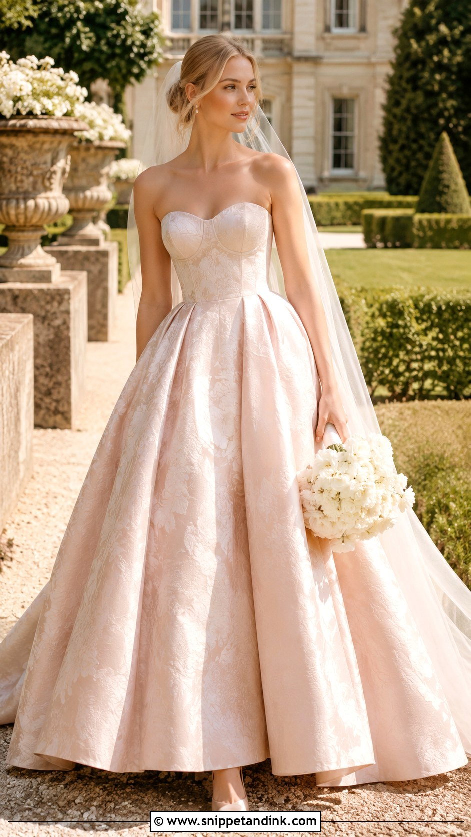 Blush Jacquard Ball Gown Wedding Dress - Snippet and Ink - 20 Modern Chic Wedding Dress Ideas