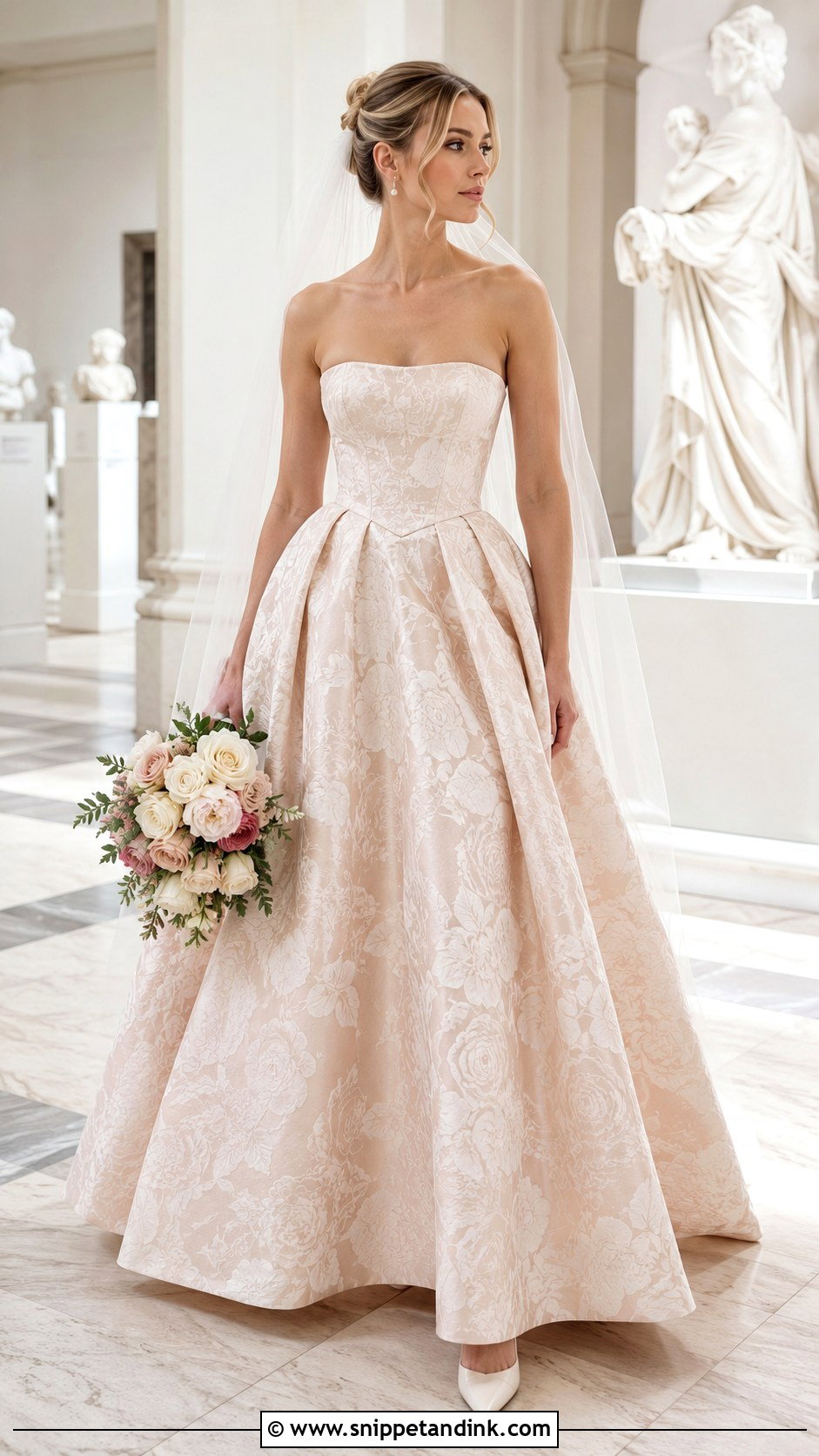 Blush Jacquard Bridal Wedding Gown - Snippet and Ink - 20 Bridal Wedding Gowns