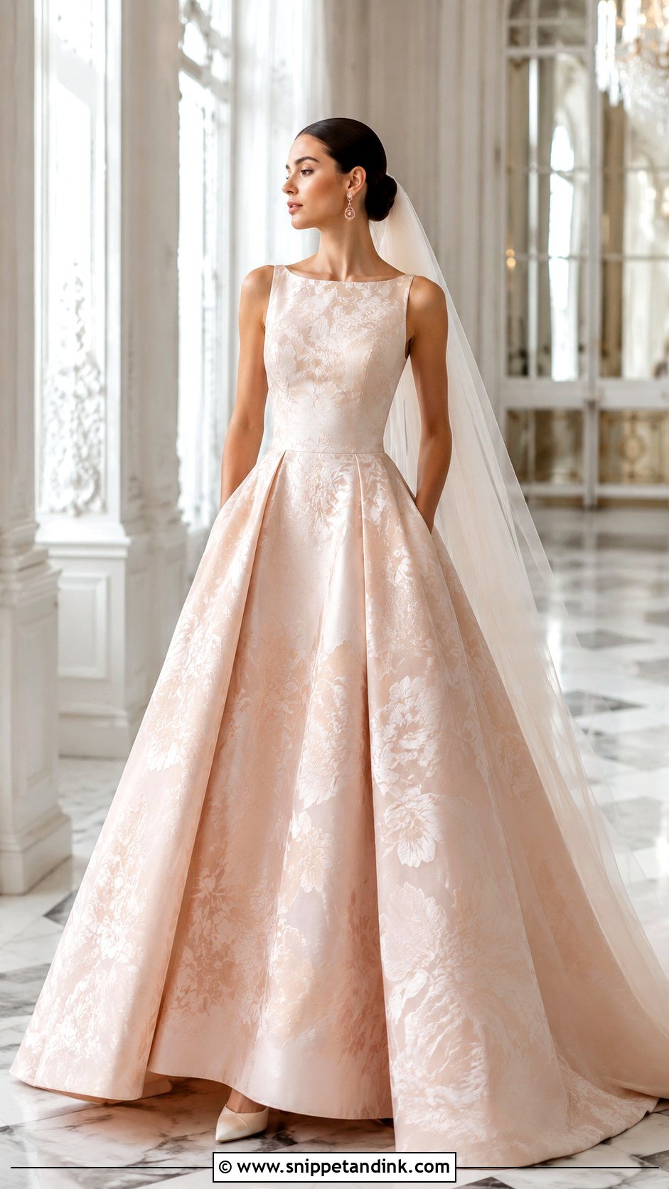 Blush Jacquard Wedding Dress - Snippet and Ink - 20 Unique Vintage Elegant Wedding Dresses