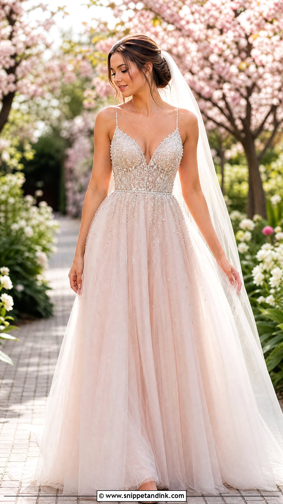 Blush Jeweled Wedding Dress - Snippet and Ink - 20 Jeweled Wedding Dress Ideas