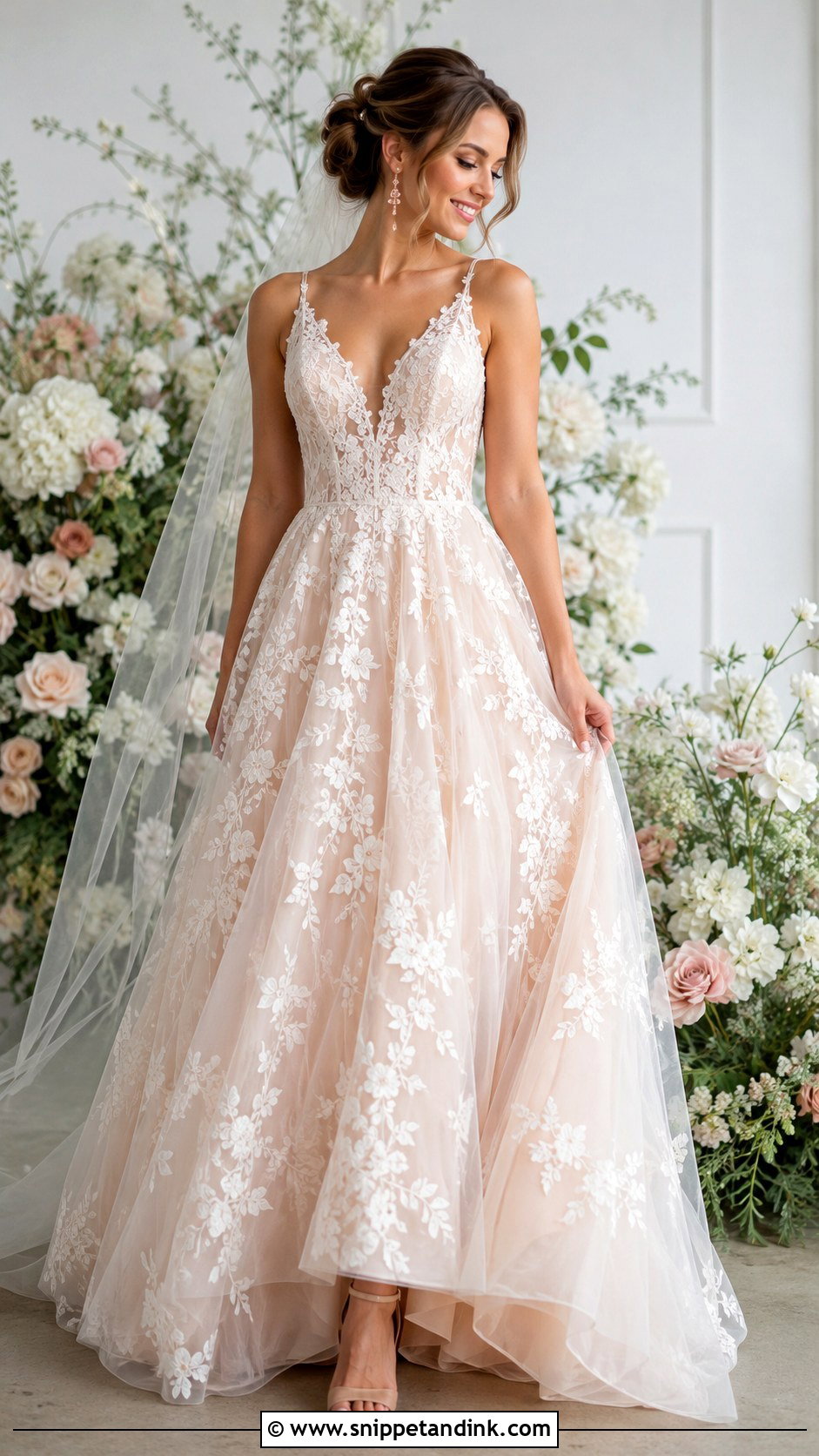 Blush Lace And Tulle Wedding Dress - Snippet and Ink - 20 Lace and Tulle Wedding Dress Ideas