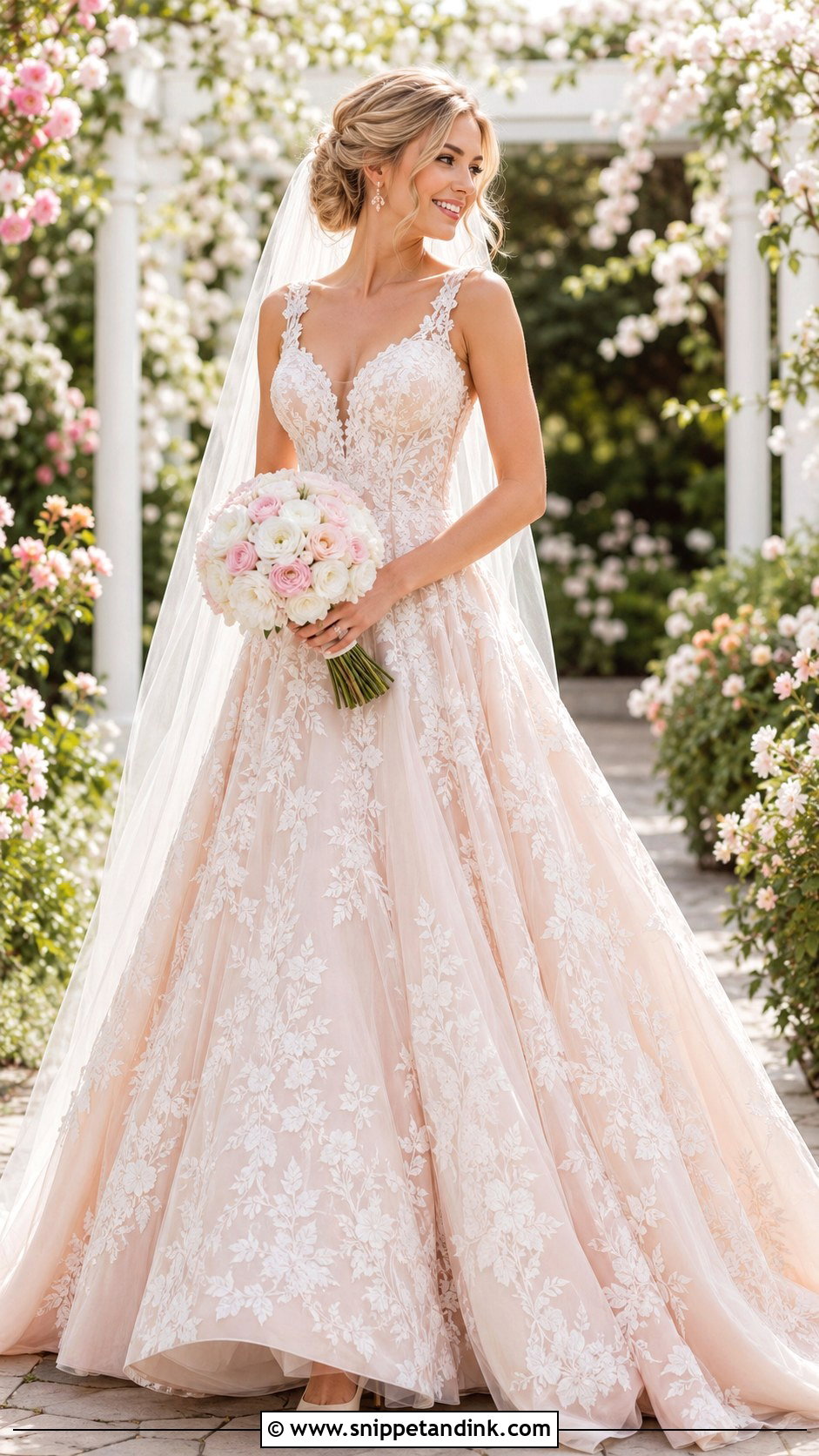Blush Lace Ball Gown Wedding Dress - Snippet and Ink - 20 Big Lace Wedding Dress Ideas