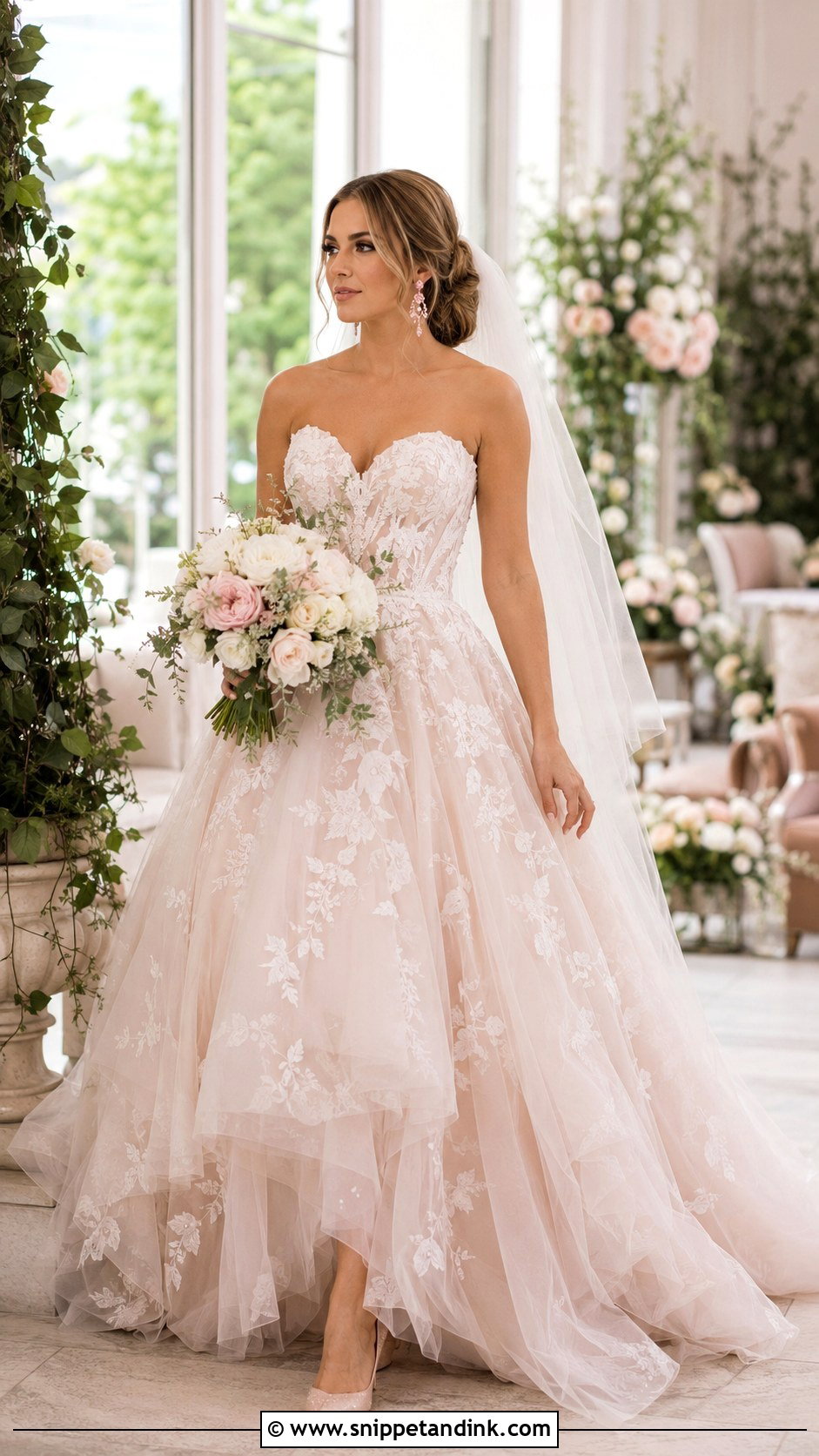 Blush Lace Ball Gown Wedding Dress - Snippet and Ink - 20 Lace Ball Gown Wedding Dress Ideas