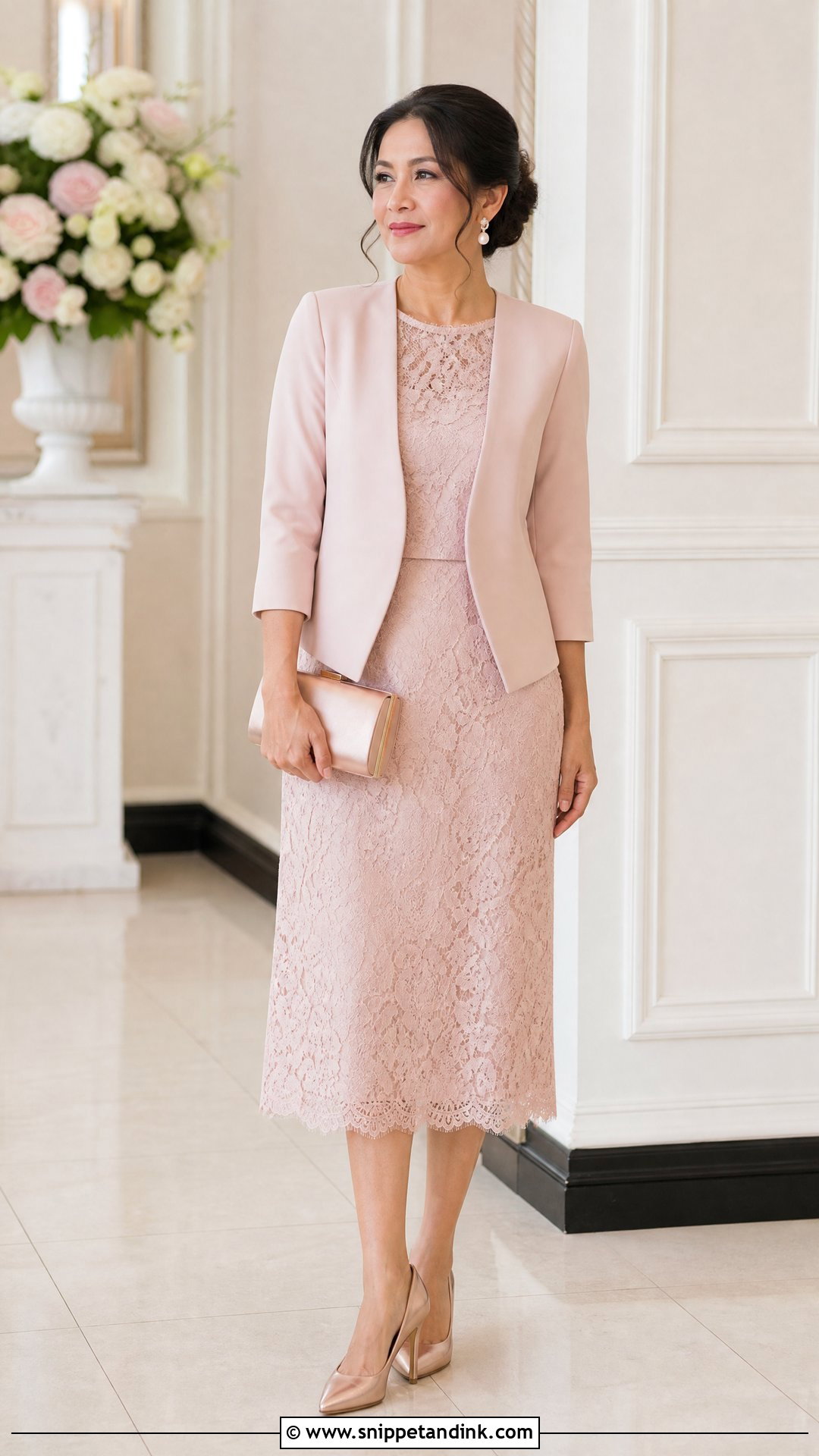 Blush Lace Midi Wedding Sponsor Dress - Snippet and Ink - 20 Wedding Sponsors Outfit Ideas