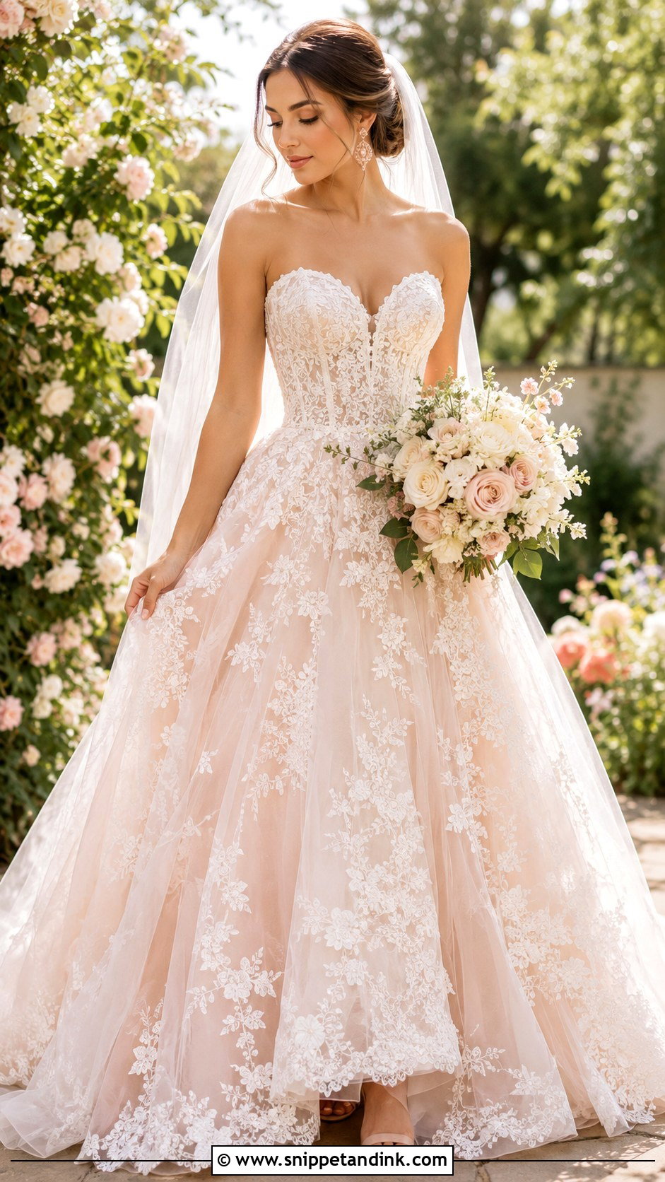 Blush Lace Princess Wedding Dress - Snippet and Ink - 20 Lace Princess Wedding Dresses