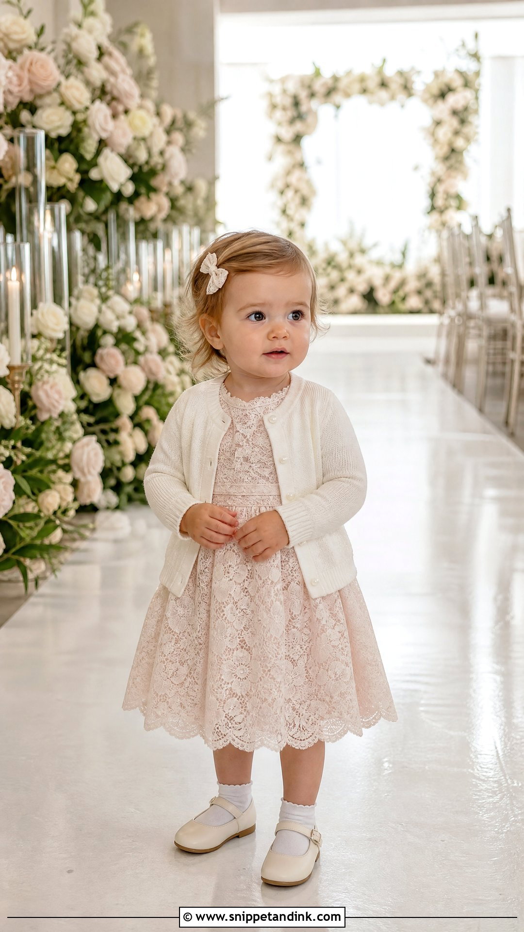 Blush Lace Toddler Wedding Dress With Mary Jane Shoes - Snippet and Ink - 20 Toddler Wedding Dress Ideas