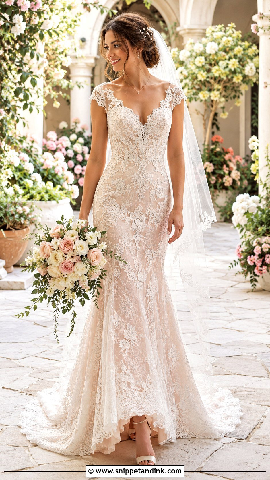 Blush Lace Wedding Dress - Snippet and Ink - 25 Blush Colored Wedding Dresses