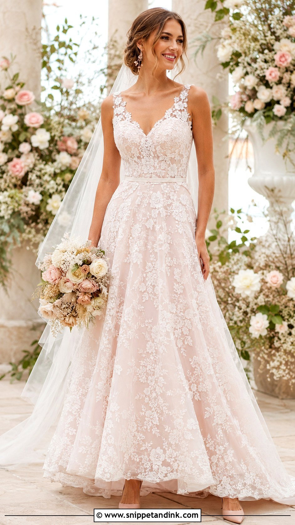 Blush Lace Wedding Dress - Snippet and Ink - 20 Beautiful Lace Styles for Wedding