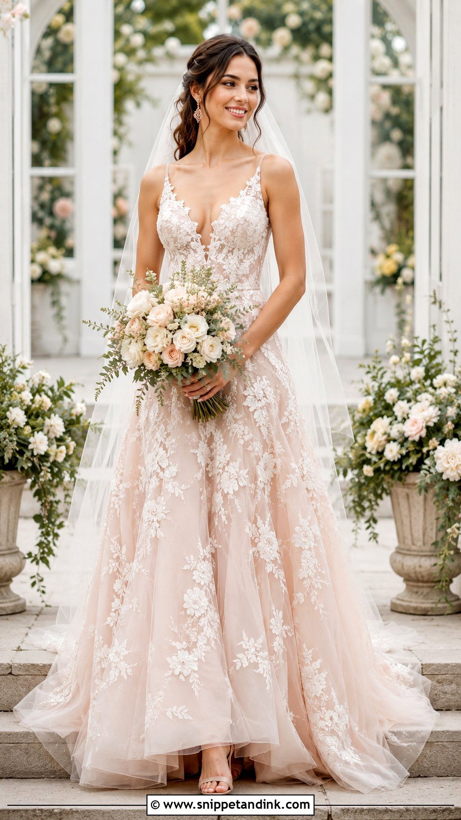 Blush Lace Wedding Dress - Snippet and Ink - 20 Lace Bride Dress Ideas