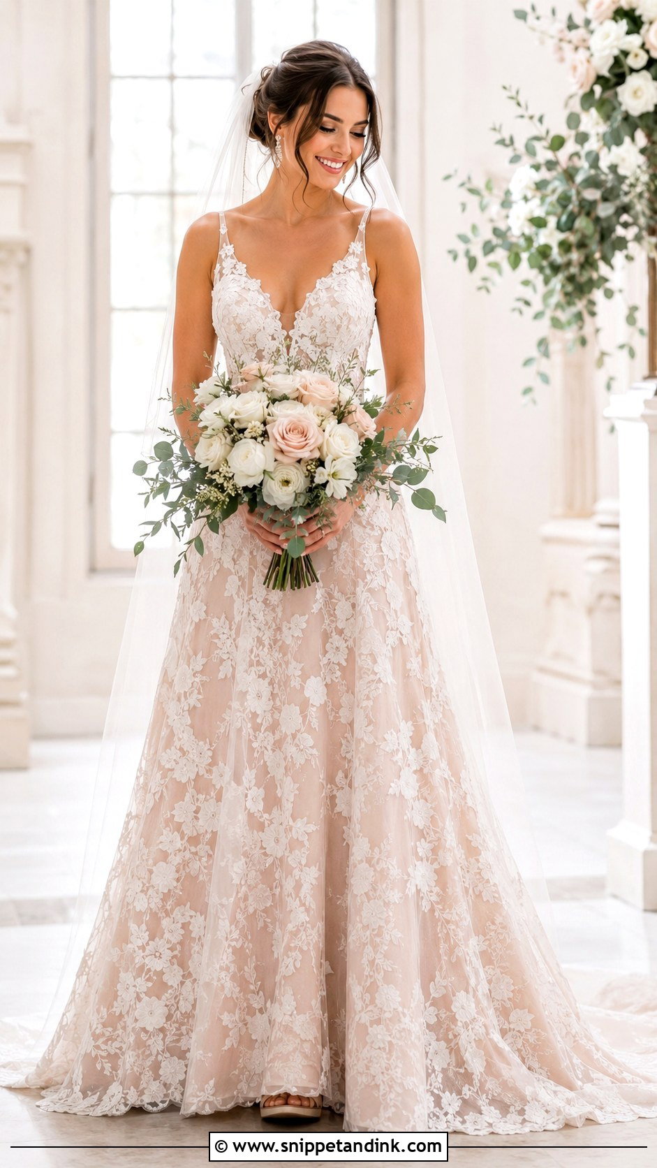 Blush Lace Wedding Dress - Snippet and Ink - 20 Lace Wedding Dress Inspo Ideas