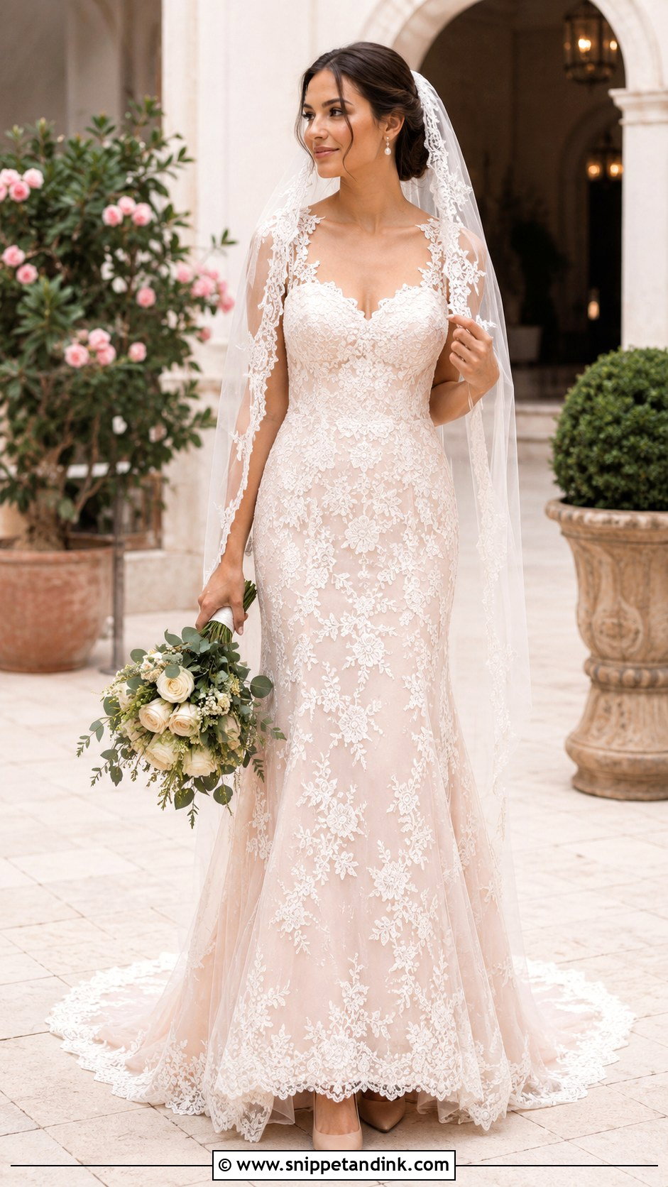 Blush Lace Wedding Gown - Snippet and Ink - 20 Blush Wedding Gown Ideas