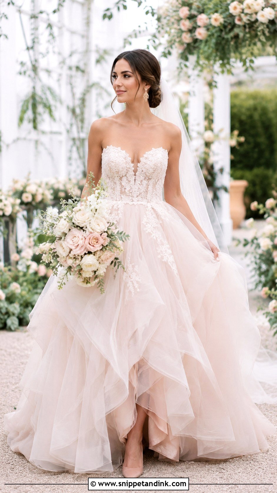Blush Layered Skirt Wedding Dress - Snippet and Ink - 20 Layered Skirt Wedding Dress Ideas