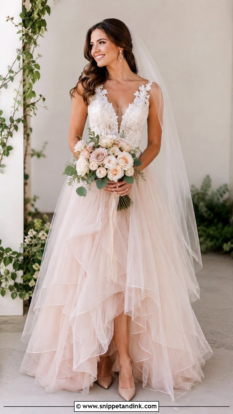Blush Layered Tulle Wedding Dress - Snippet and Ink - 20 Layered Tulle Wedding Dress Ideas