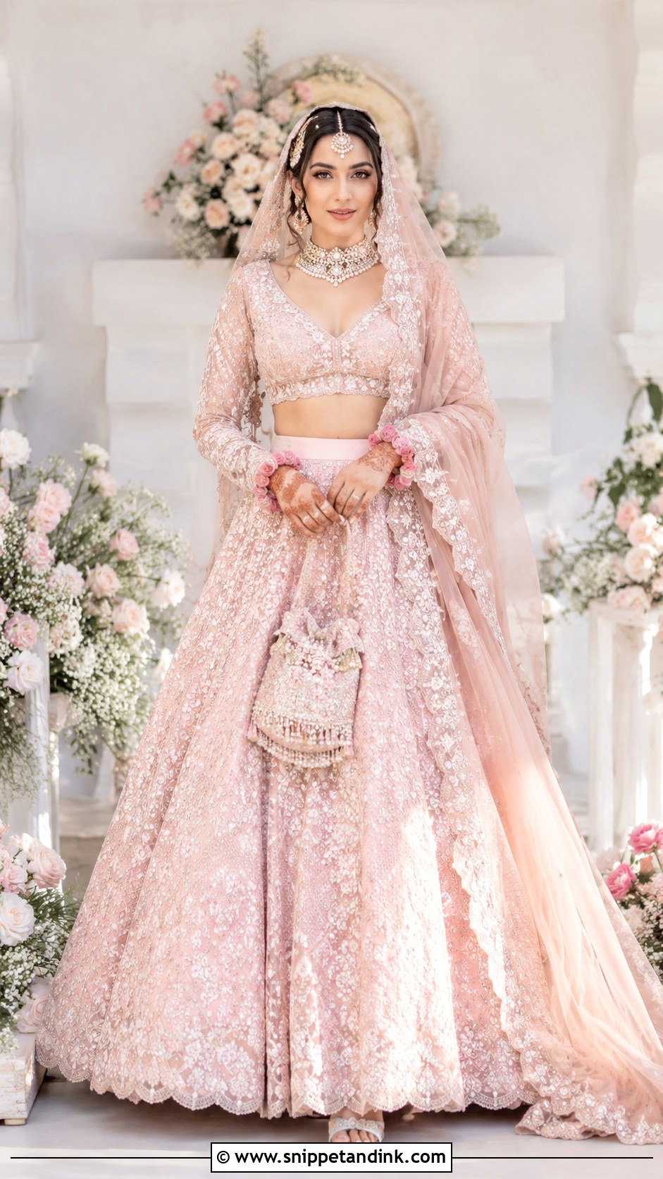 Blush Lehenga With Scalloped Bridal Dupatta - Snippet and Ink - 20 Bridal Dupatta Style Ideas