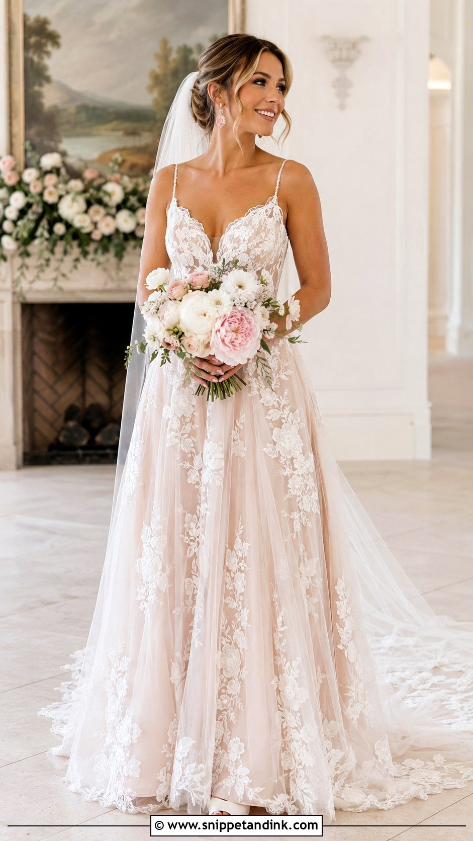 Blush Lined Lace Wedding Dress - Snippet and Ink - 20 Lacey Wedding Dress Ideas