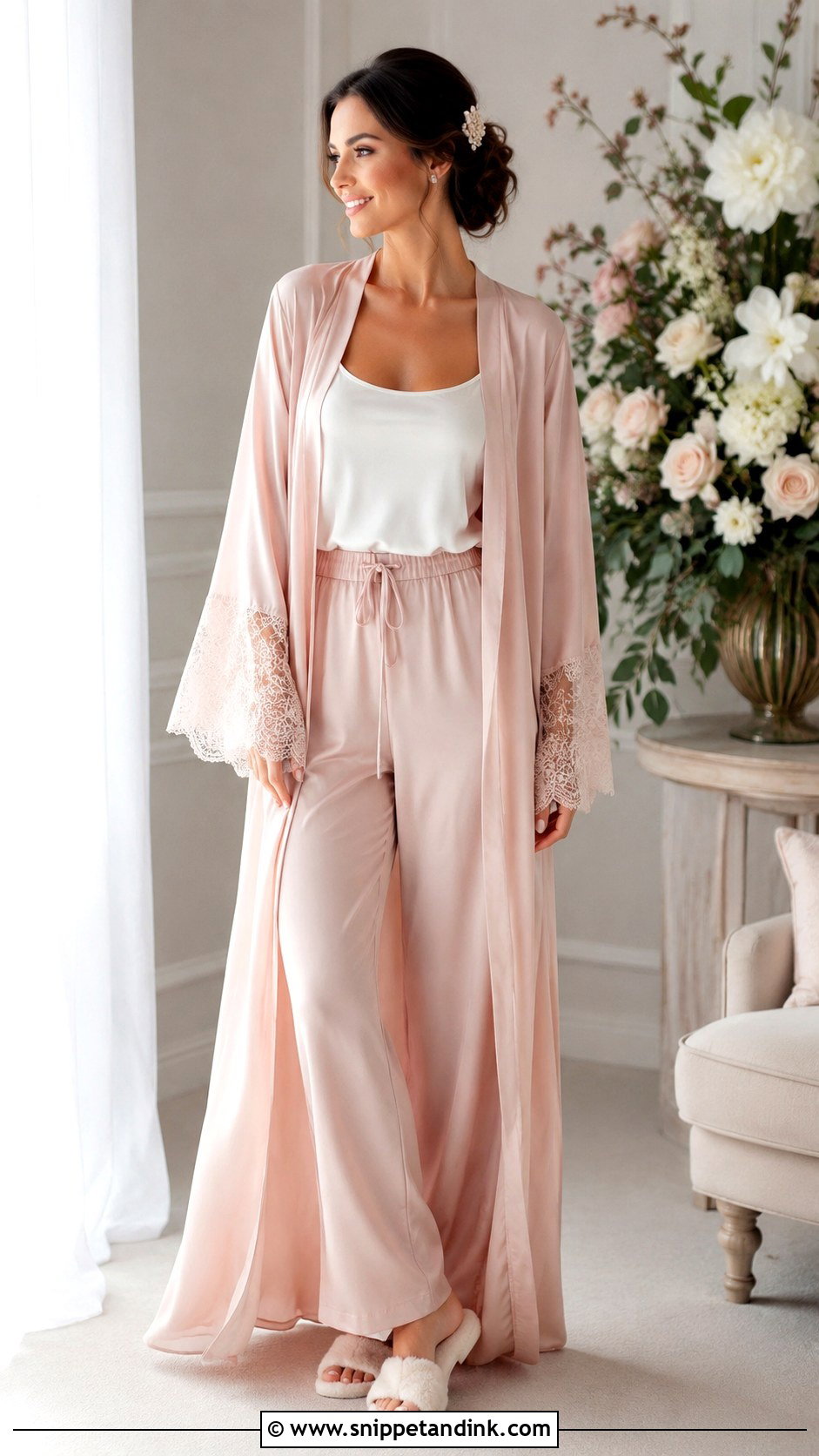 Blush Long Bridal Robe Outfit - Snippet and Ink - 20 Long Bridal Robe Ideas