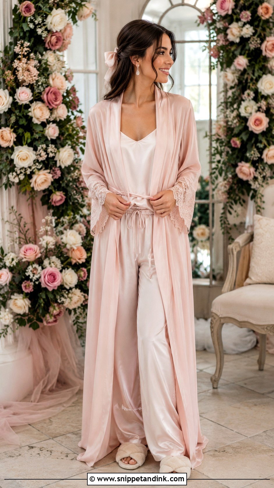 Blush Long Bridal Robe - Snippet and Ink - 20 Long Bridal Robes Ideas