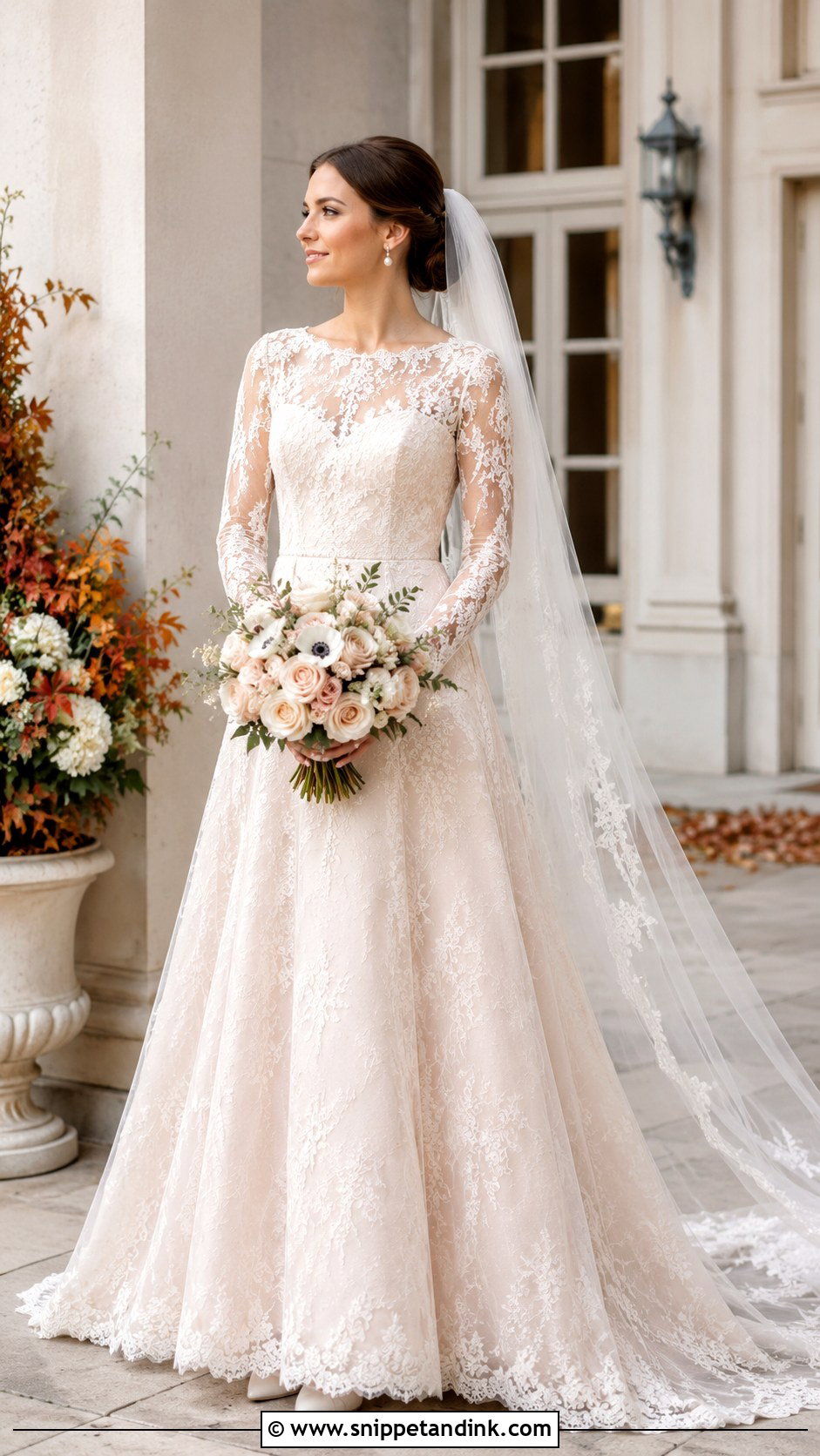 Blush Long Sleeve Lace Wedding Dress - Snippet and Ink - 20 Blush Wedding Dresses