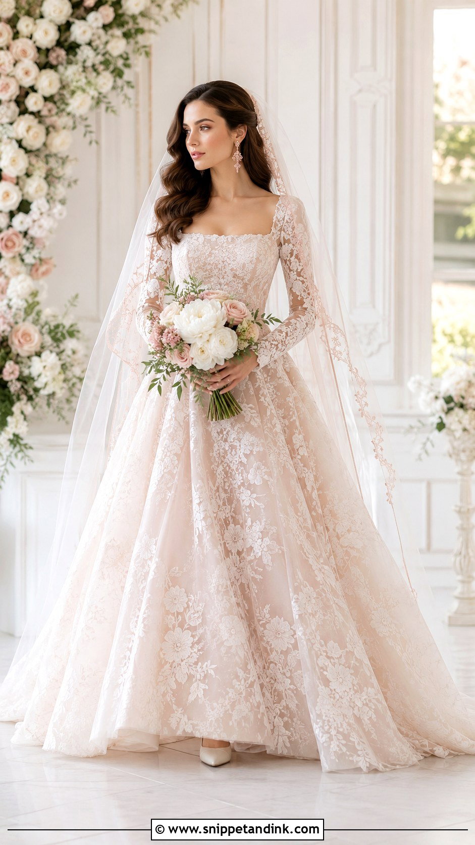 Blush Long Sleeve Princess Wedding Dress - Snippet and Ink - 20 Long Sleeve Princess Wedding Dress Ideas