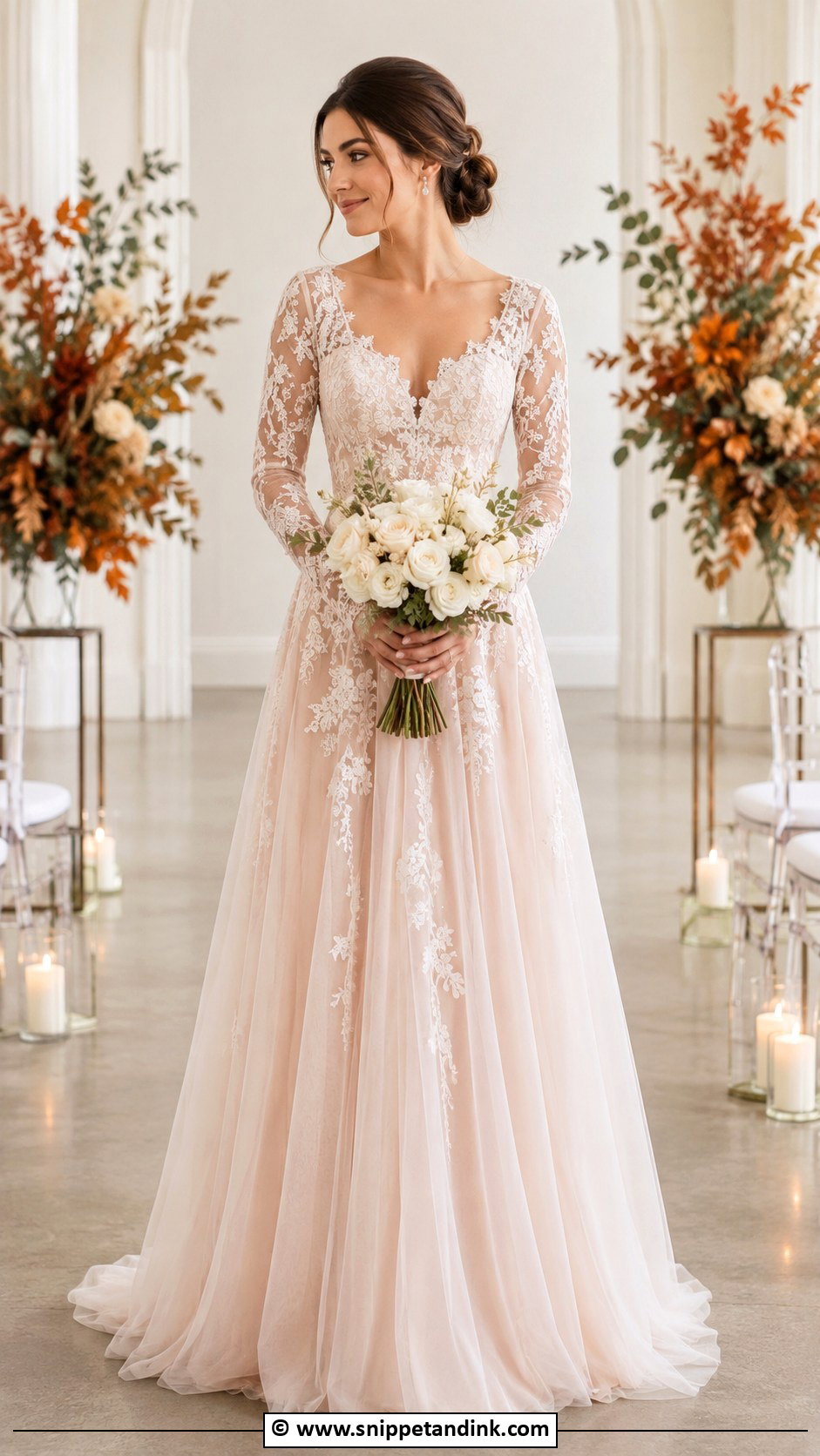 Blush Long Sleeve Wedding Dress - Snippet and Ink - 30 Blush Wedding Dress Ideas