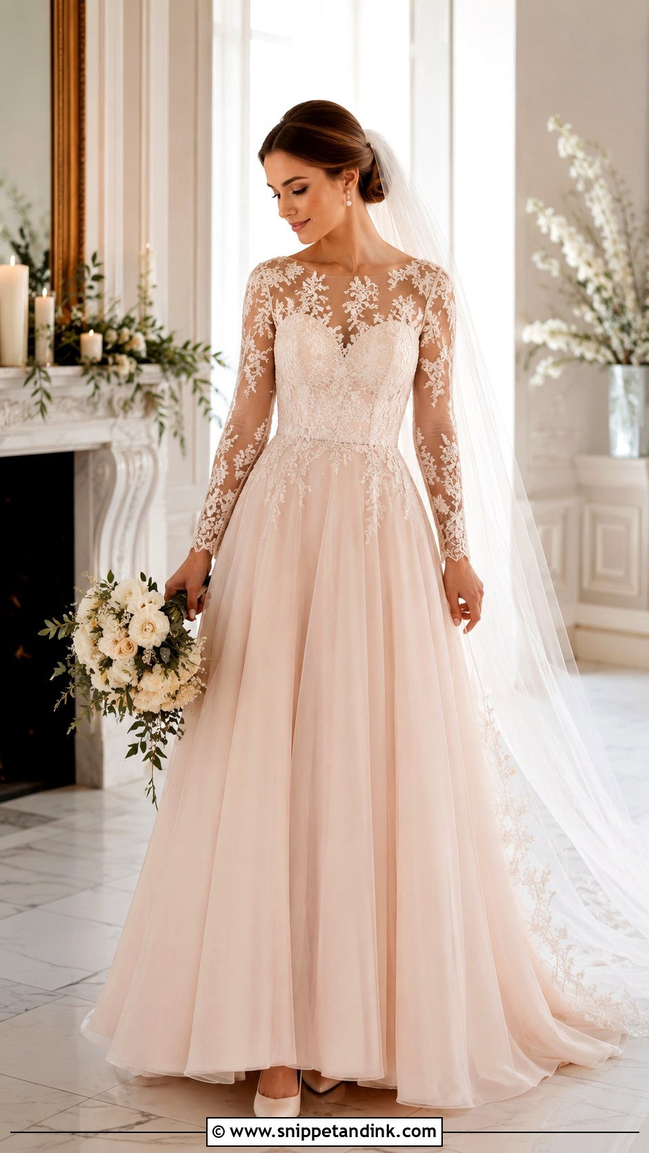 Blush Long Sleeve Wedding Gown - Snippet and Ink - 20 Blush Wedding Gown Ideas