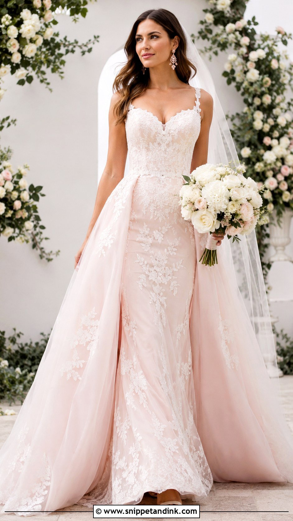 Blush Mermaid Wedding Dress With Detachable Overskirt - Snippet and Ink - 20 Mermaid Wedding Dress with Detachable Overskirt Ideas